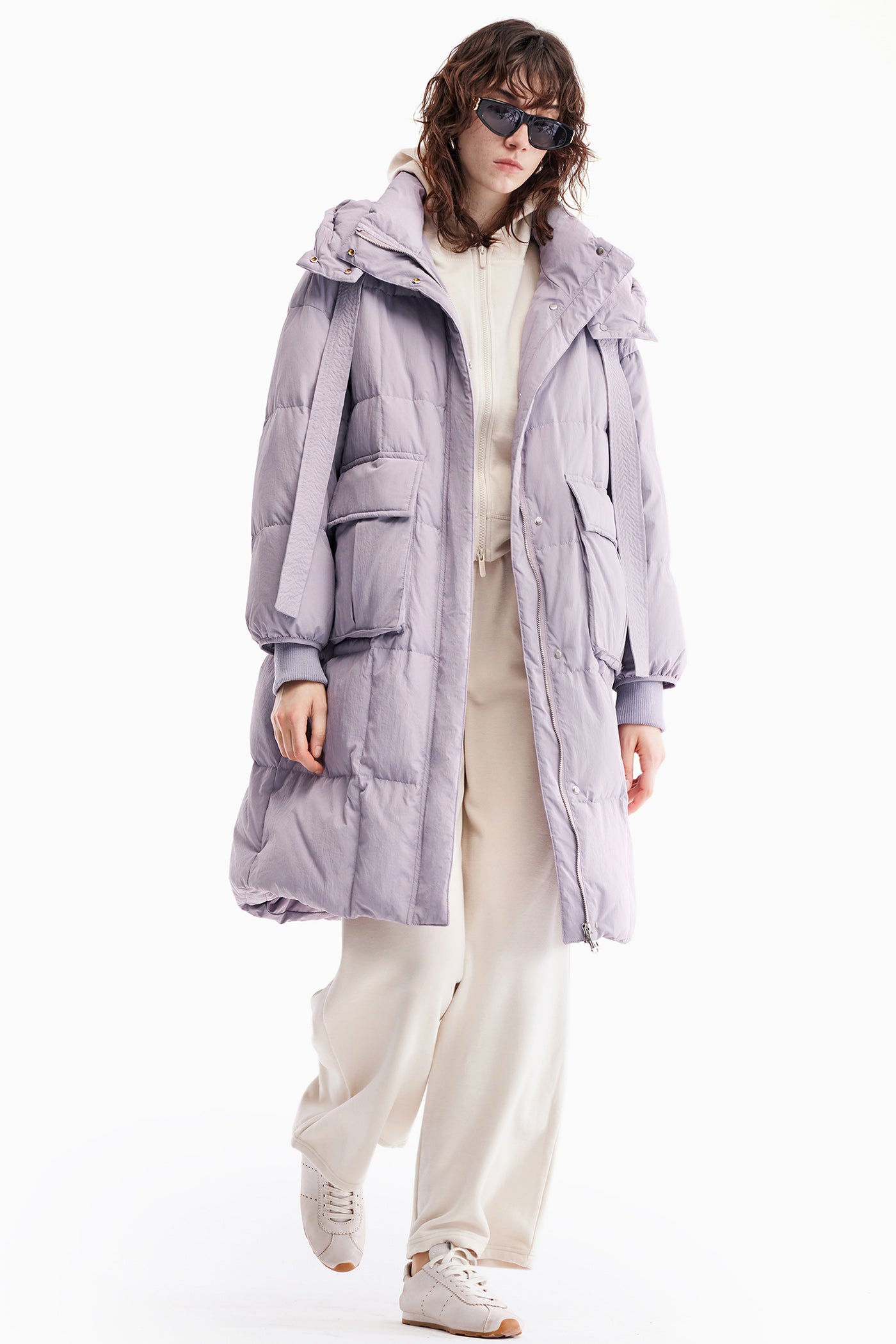 KAMILAN Women's White Duck Down Coat – 2025 Winter Fashion Mid-Length Hooded Puffer Jacket
