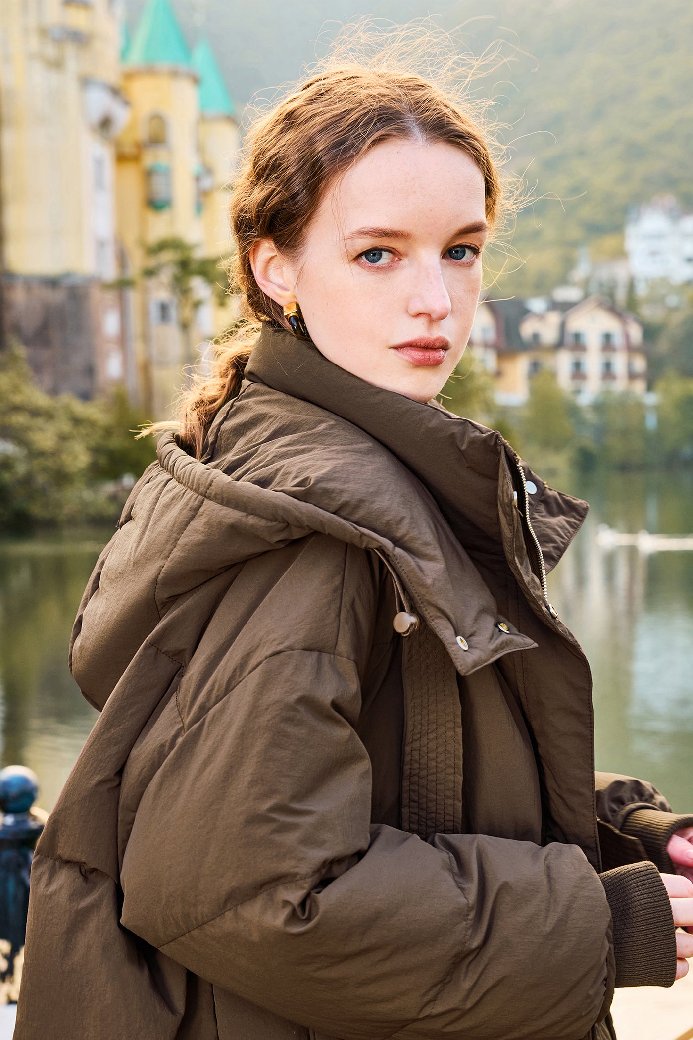 KAMILAN Women's White Duck Down Coat – 2025 Winter Fashion Mid-Length Hooded Puffer Jacket