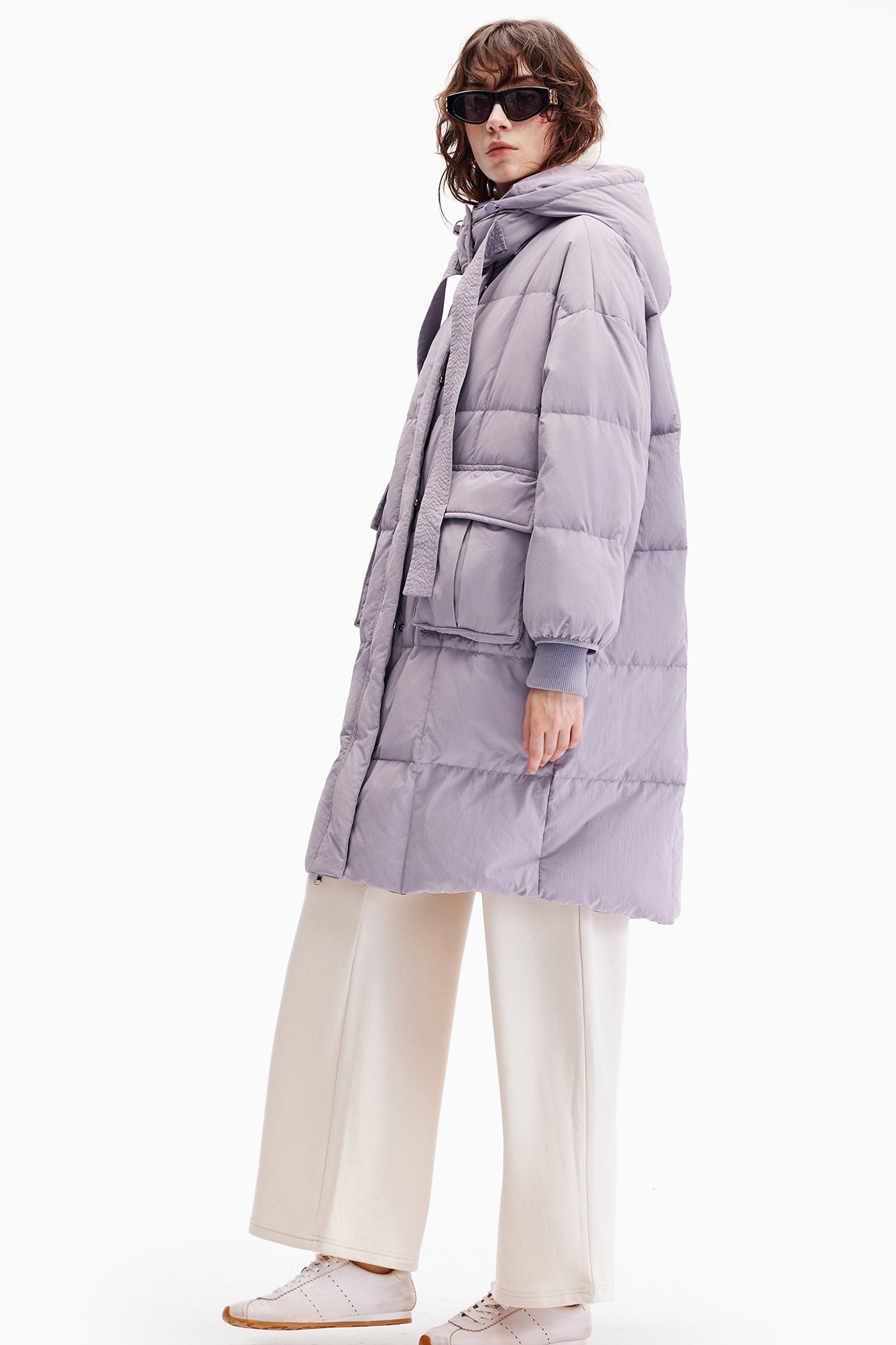 KAMILAN Women's White Duck Down Coat – 2025 Winter Fashion Mid-Length Hooded Puffer Jacket