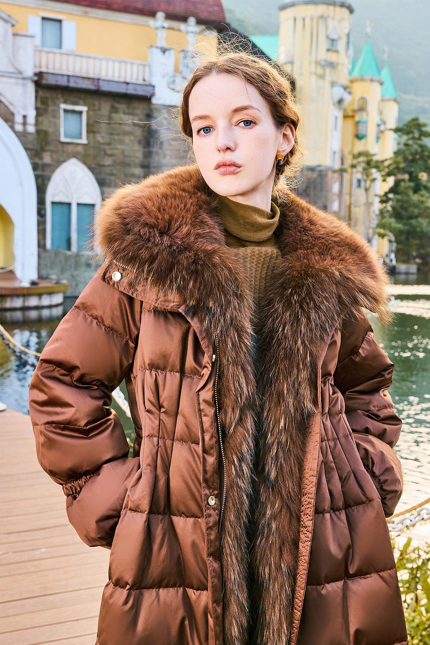 KAMILAN Women's Long White Goose Down Coat with Fox Fur Collar | 2025 Winter Luxury Outerwear