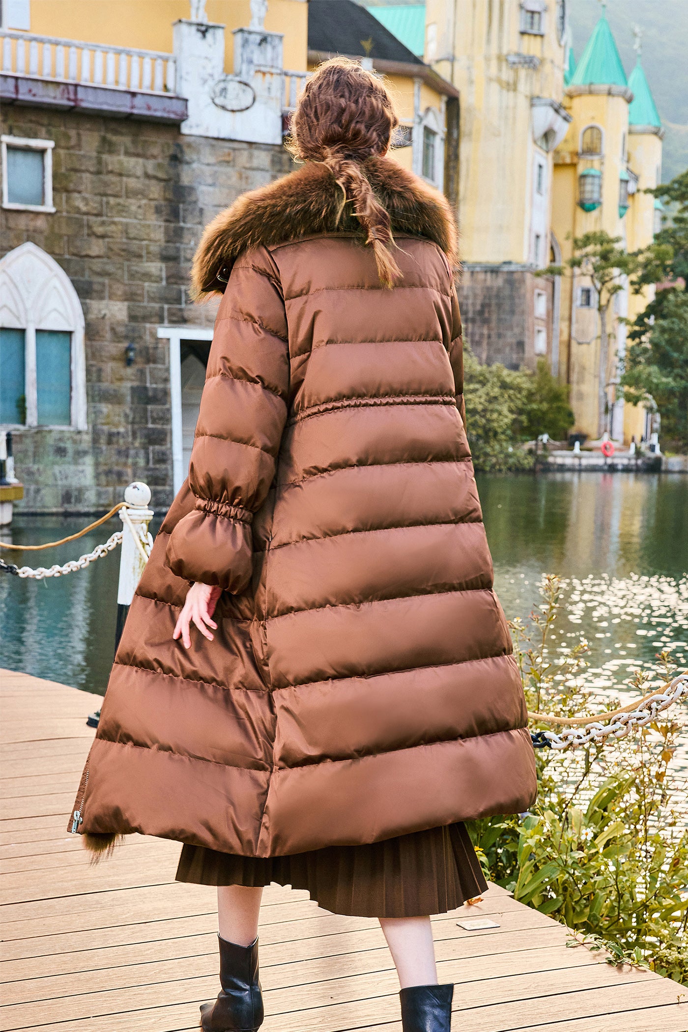 KAMILAN Women's Long White Goose Down Coat with Fox Fur Collar | 2025 Winter Luxury Outerwear
