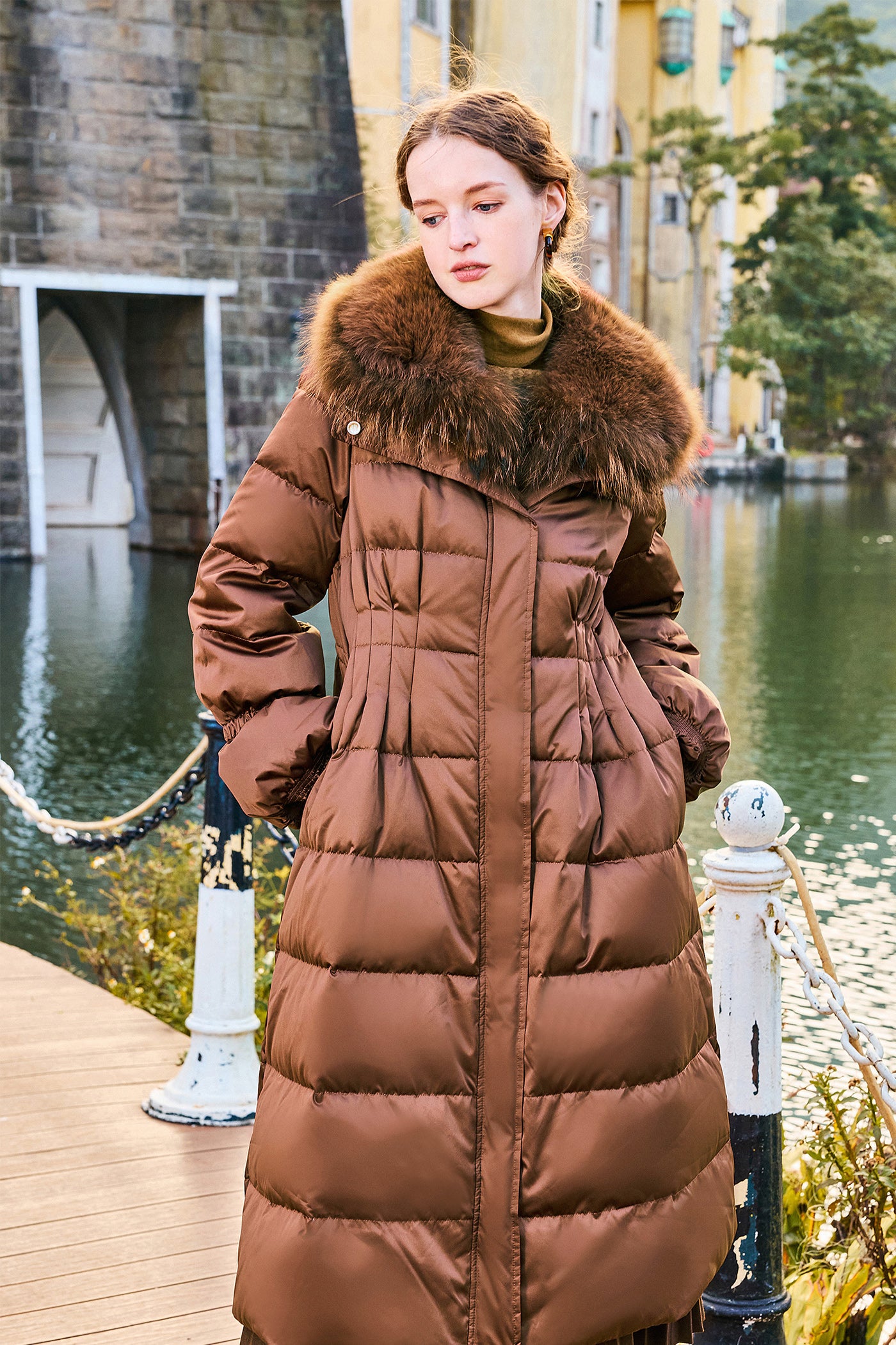 KAMILAN Women's Long White Goose Down Coat with Fox Fur Collar | 2025 Winter Luxury Outerwear