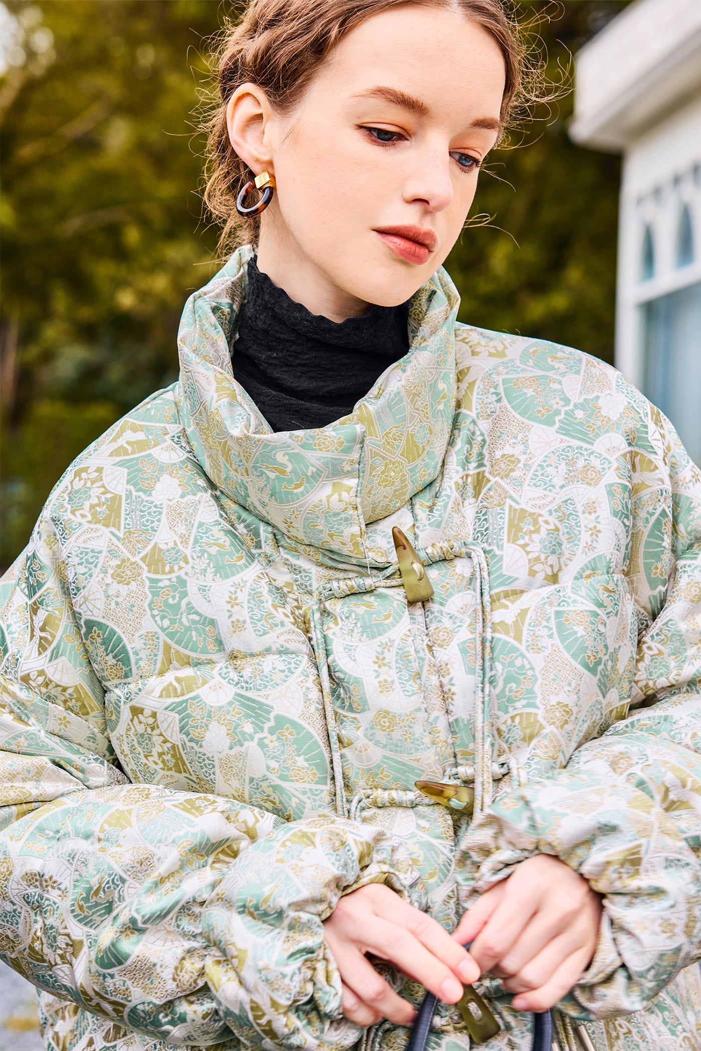 KAMILAN Button-Down Print High-Collar Puffer Coat for Women 2025 Winter‌