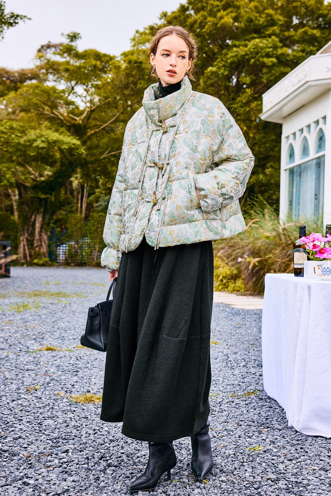 KAMILAN Button-Down Print High-Collar Puffer Coat for Women 2025 Winter‌