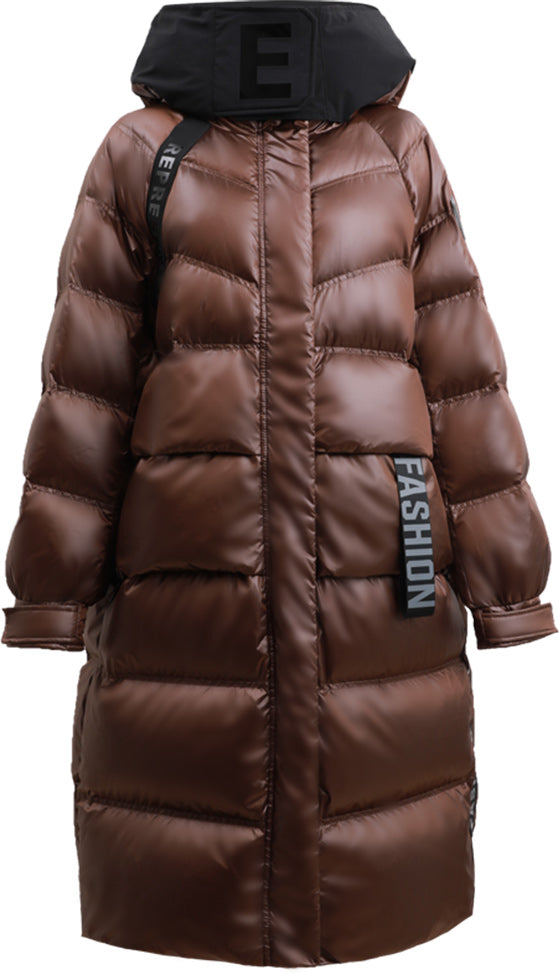KAMILAN Women's Hooded Down Coat – 2025 Winter Loose Mid-Length White Duck Down Jacket, Below the Knee