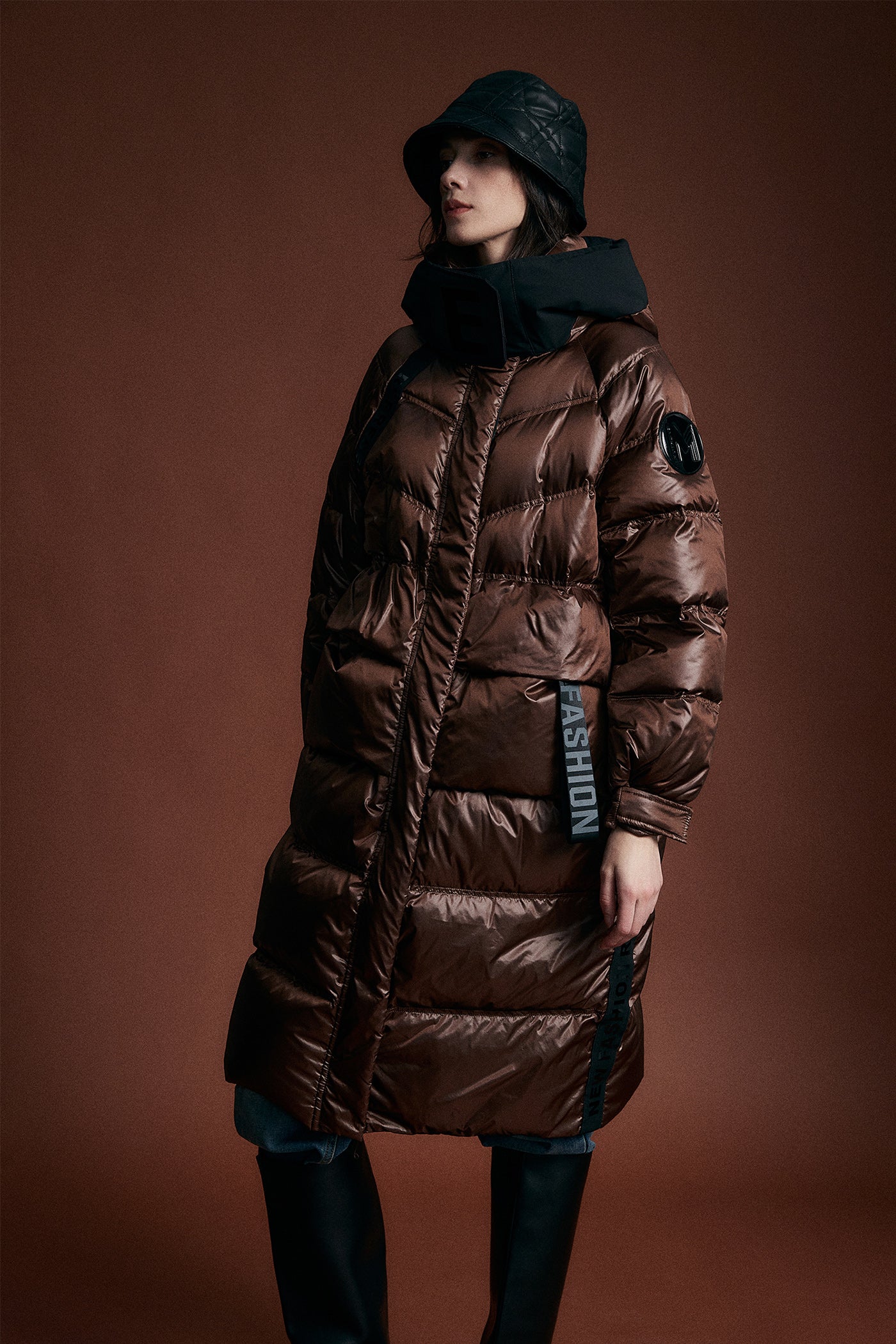 KAMILAN Women's Hooded Down Coat – 2025 Winter Loose Mid-Length White Duck Down Jacket, Below the Knee