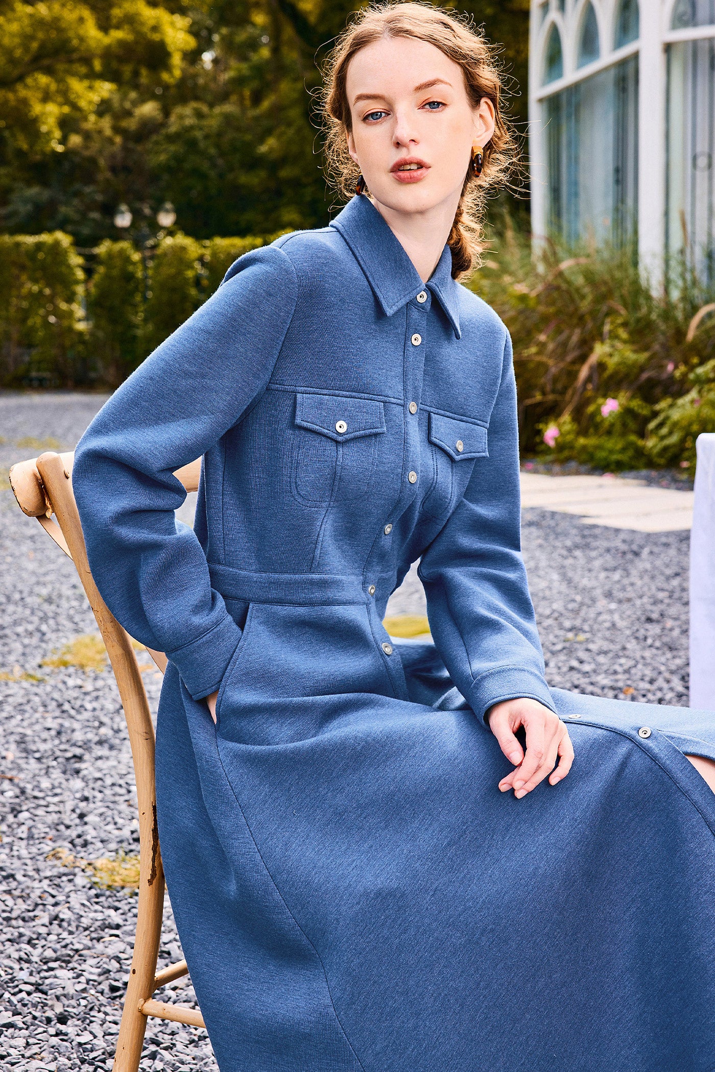 KAMILAN Women's High-Waisted Shirt Dress – 2024 Autumn/Winter Collection, Waist-Defining Midi A-Line Dress