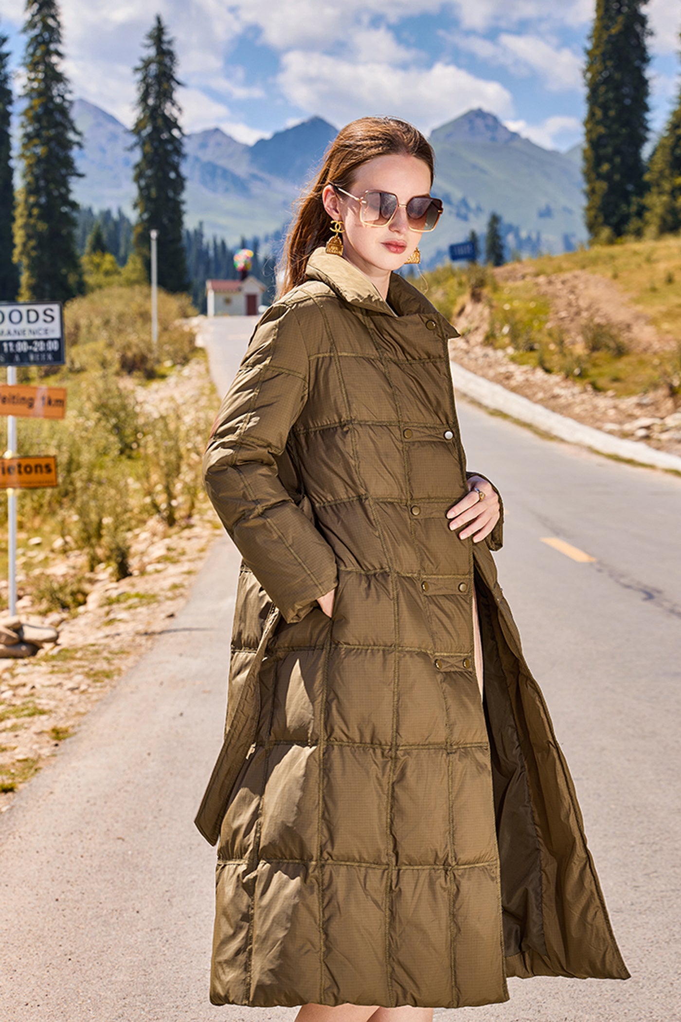 KAMILAN Women's Elegant High-Waisted Down Coat – 2025 Winter Slim Fit Mid-Length Warm Puffer Jacket