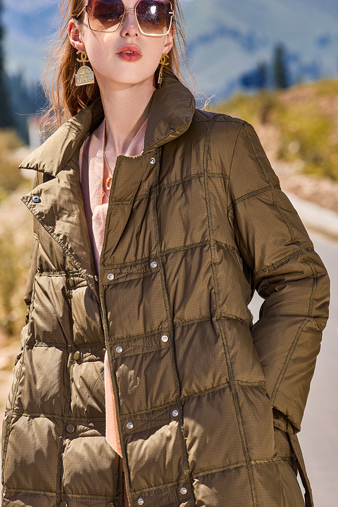 KAMILAN Women's Elegant High-Waisted Down Coat – 2025 Winter Slim Fit Mid-Length Warm Puffer Jacket