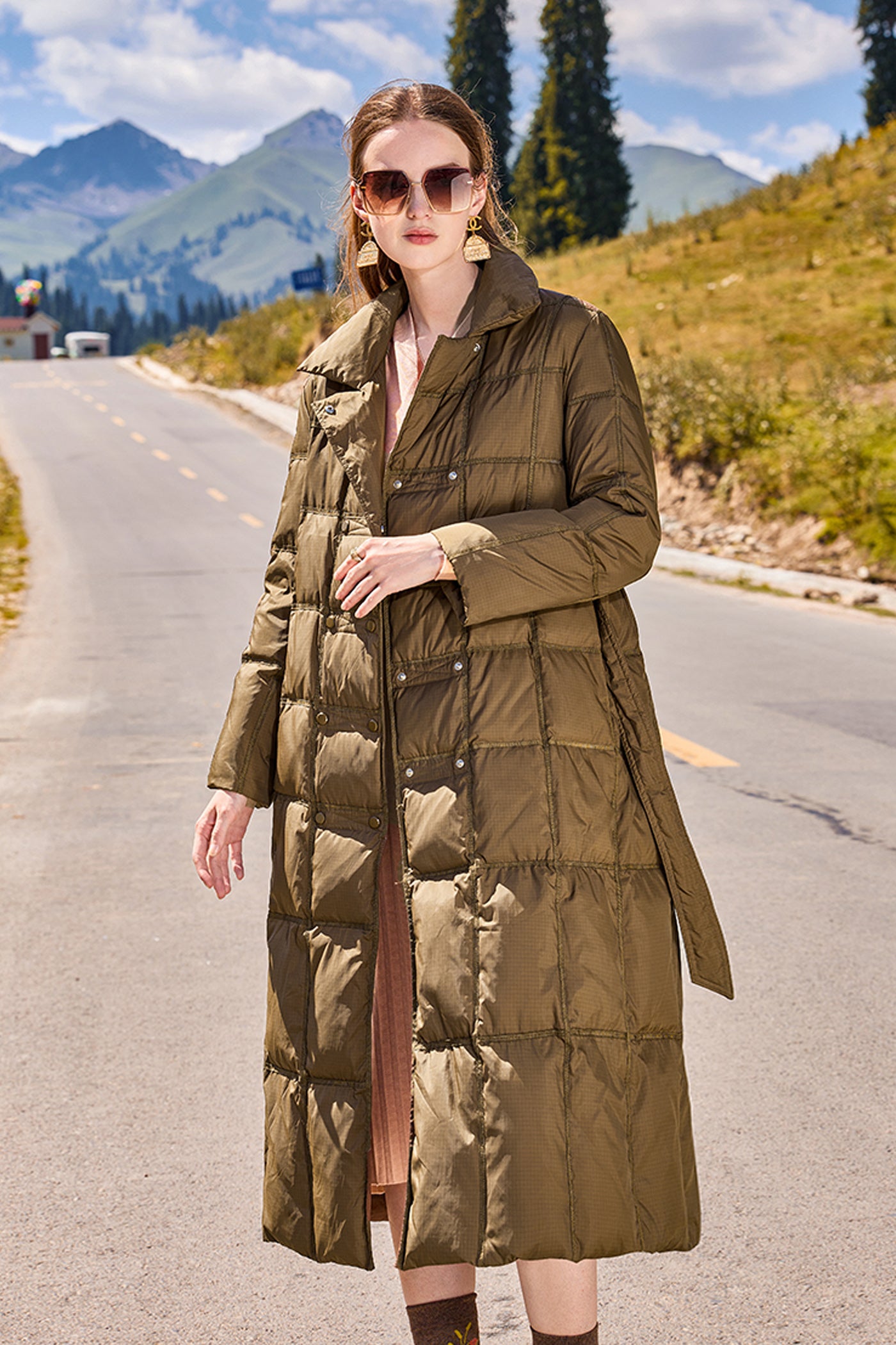 KAMILAN Women's Elegant High-Waisted Down Coat – 2025 Winter Slim Fit Mid-Length Warm Puffer Jacket