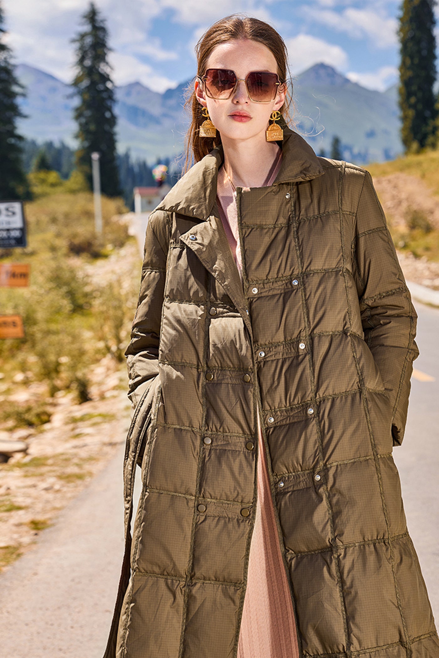 KAMILAN Women's Elegant High-Waisted Down Coat – 2025 Winter Slim Fit Mid-Length Warm Puffer Jacket