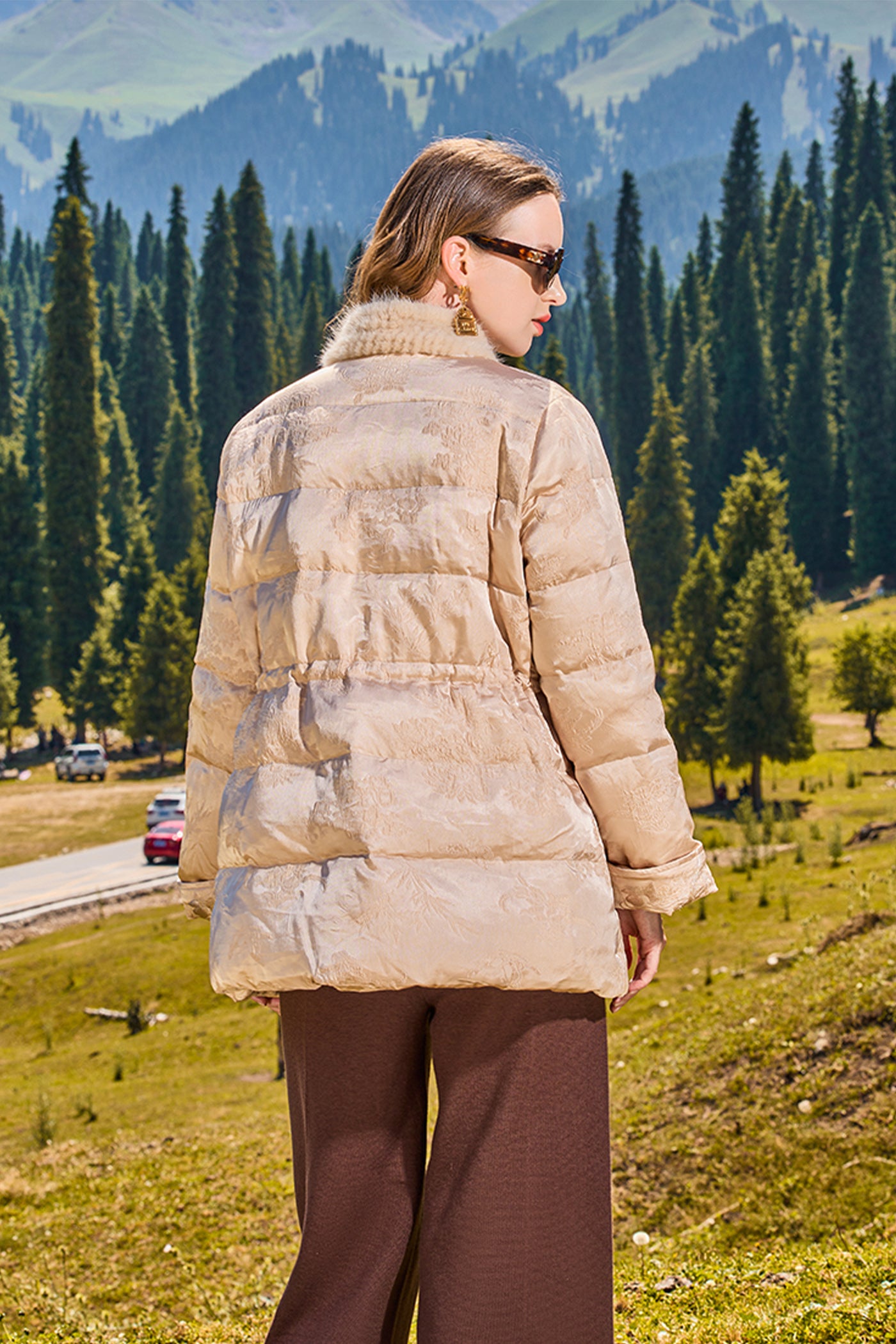 KAMILAN 2025 Winter Women's Down Coat | Mink Fur Trim Textured White Duck Down Jacket