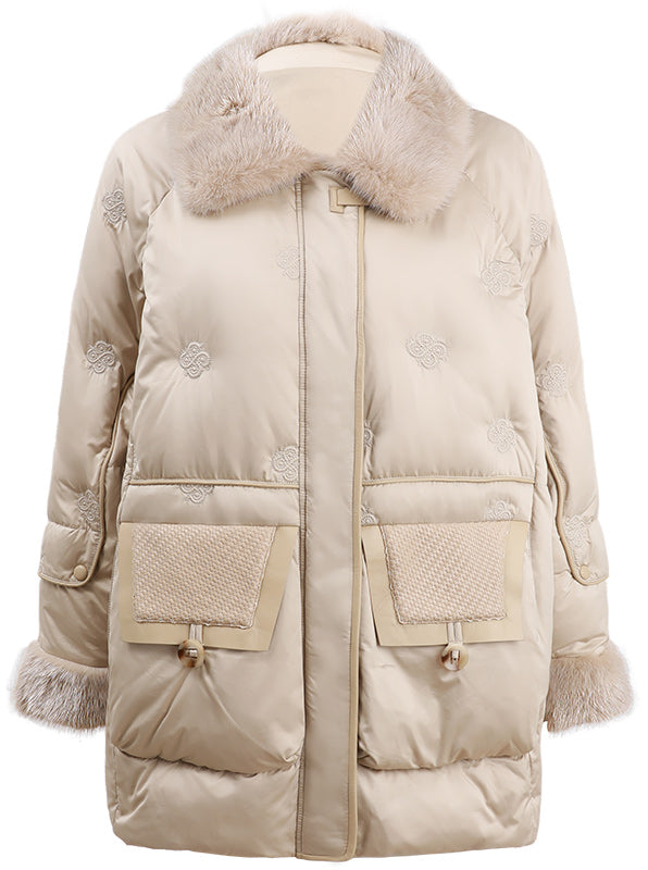KAMILAN Women's Short Goose Down Coat – 2025 Winter Warm Jacket with Mink Fur Collar Detail