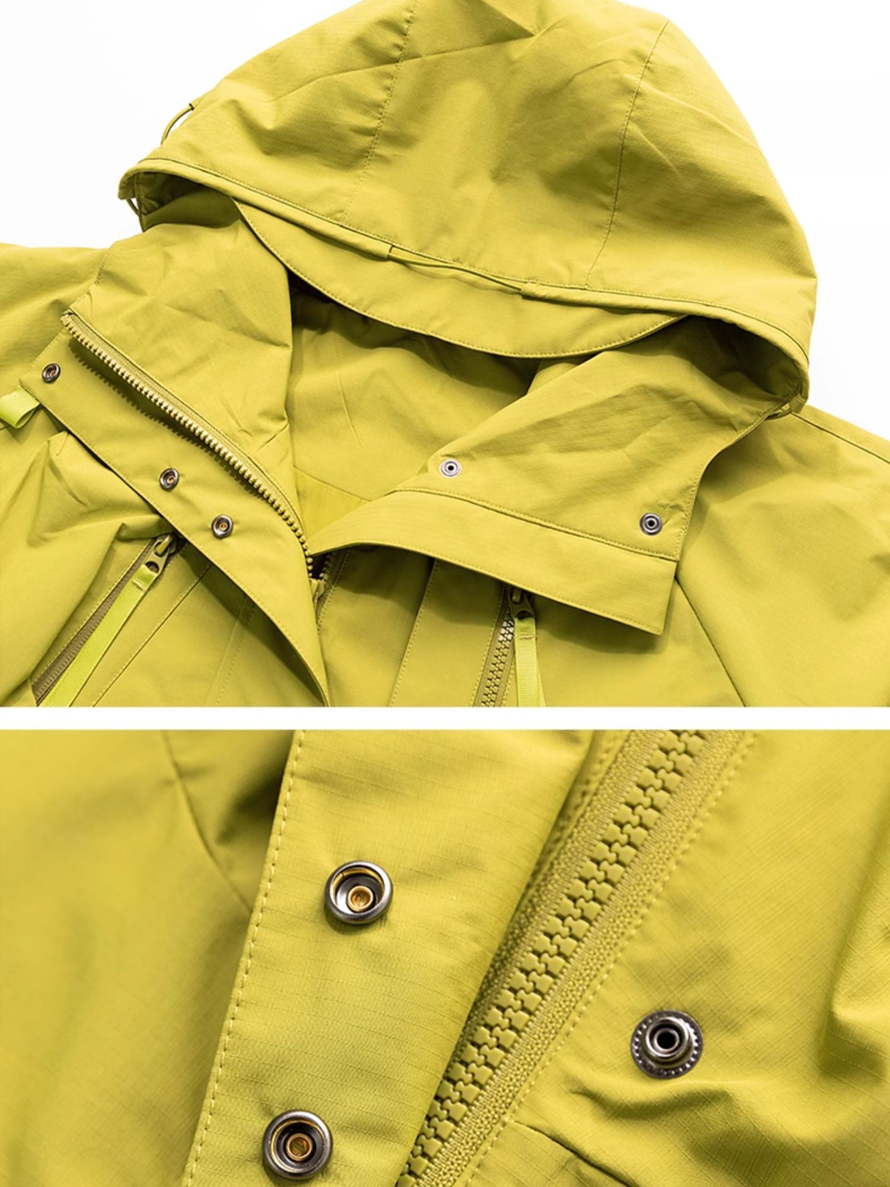 KAMILAN Women’s 2025 Fall Short Hooded Polyester Trench Coat Water-Repellent Casual Loose-Fit Jacket Olive Yellow