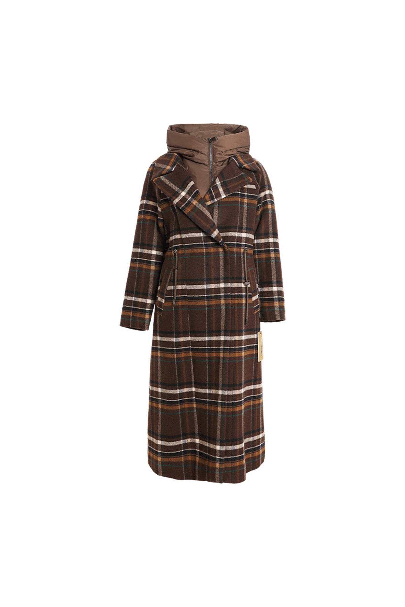 KAMILAN Women's Checkered Wool Coat – 2025 Autumn/Winter New Midi Overcoat with White Goose Down Panels