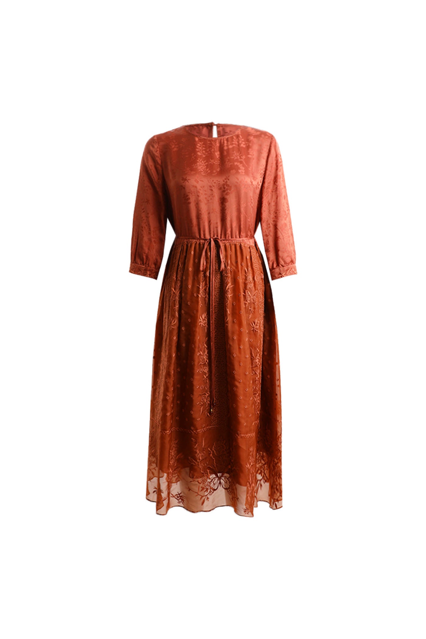 KAMILAN Luxe Embroidered Midi Dress – 2025 Fall New Arrival with 3/4 Sleeves
