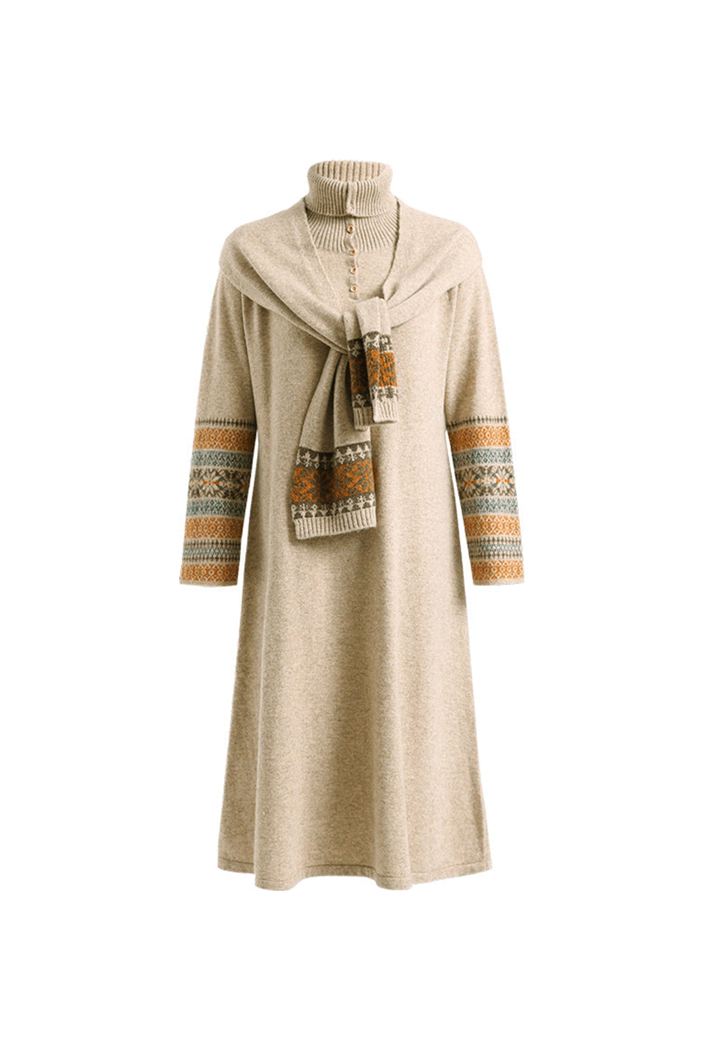 KAMILAN wool knitted dress for women, autumn and winter 2025 new mid to long style, high neck sweater base skirt, A-line skirt
