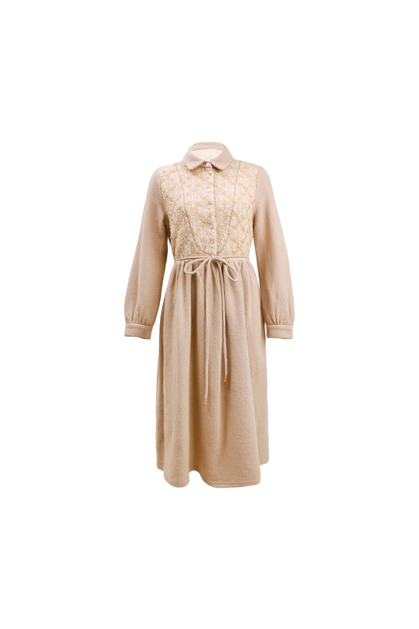 KAMILAN Elegant Embroidered Wool Dress for Women – 2025 Fall/Winter New Collection, Mid-Length A-Line Belted Dress