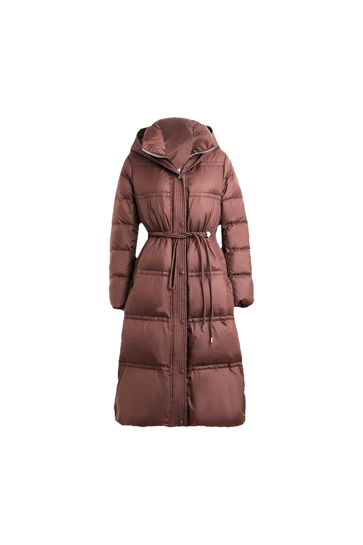 KAMILAN Women's Hooded Down Coat – 2025 Winter New White Duck Down Long Belted Puffer Jacket, Mid-Length Over-the-Knee Style