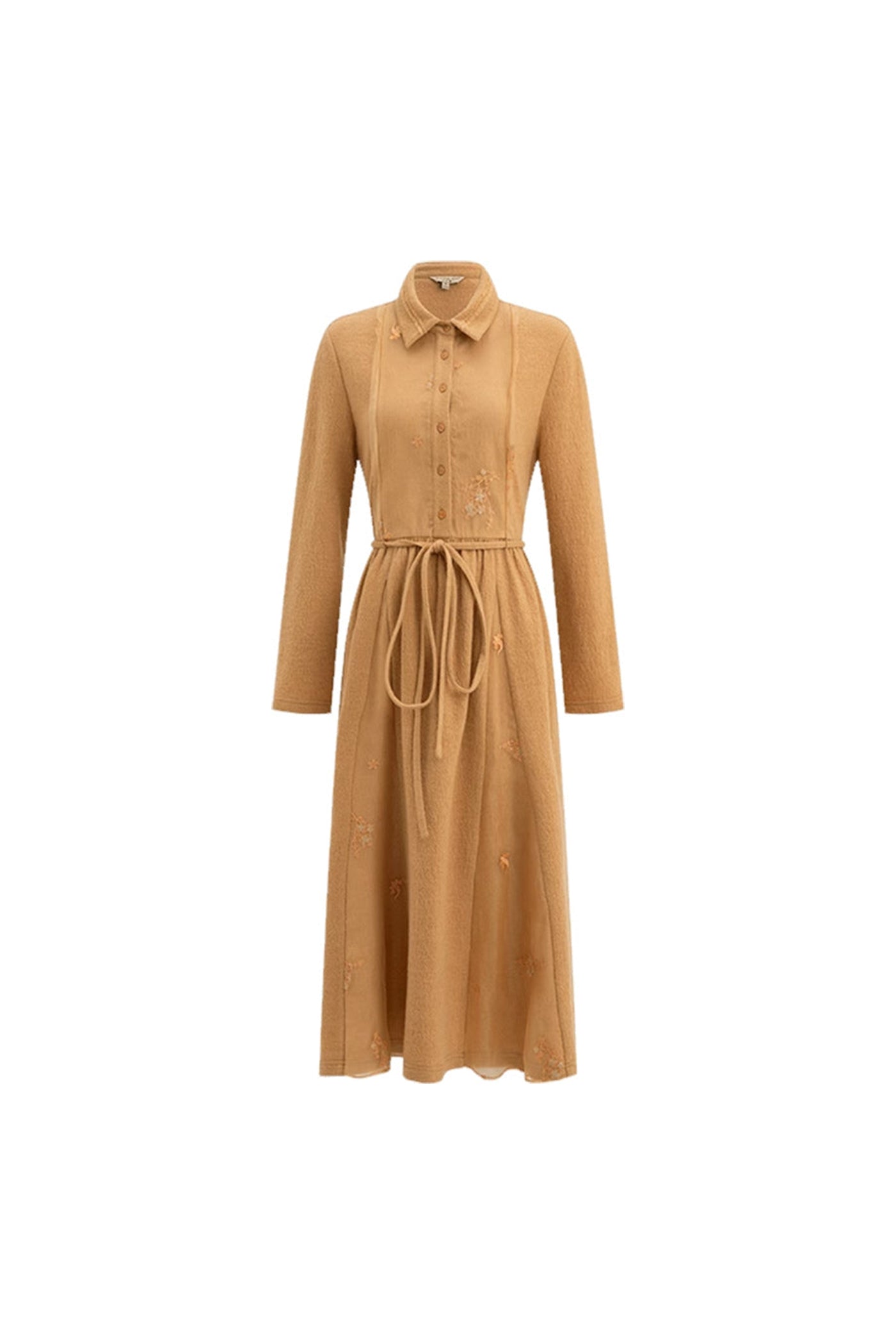 KAMILAN Women's Wool Midi Dress – 2025 Autumn New Waist-Cinched Patchwork A-Line Dress