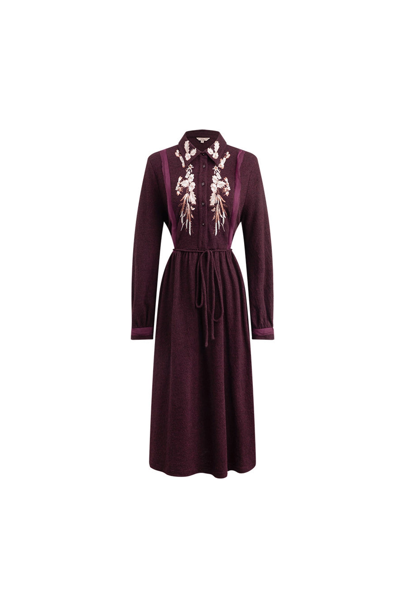 KAMILAN Wool Embroidered Midi Dress for Women – 2025 Fall New A-Line Dress with Stitch Detail