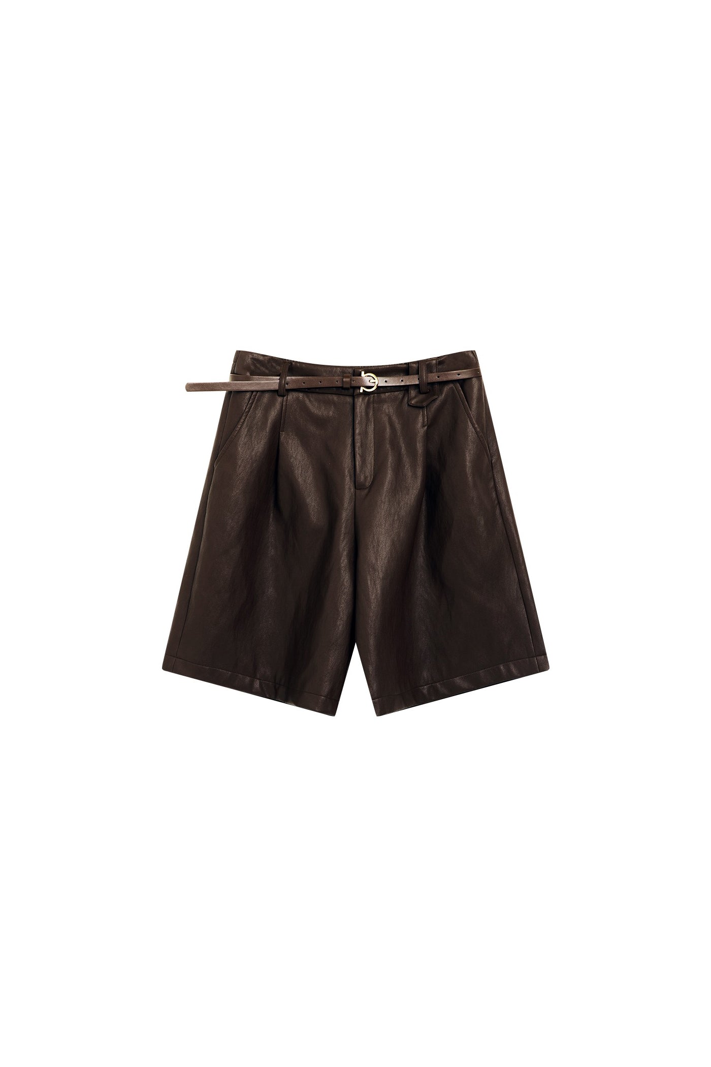 KAMILAN Women's French Style High-Waist PU Leather Shorts – 2025 Autumn New Straight-Leg Versatile Pants