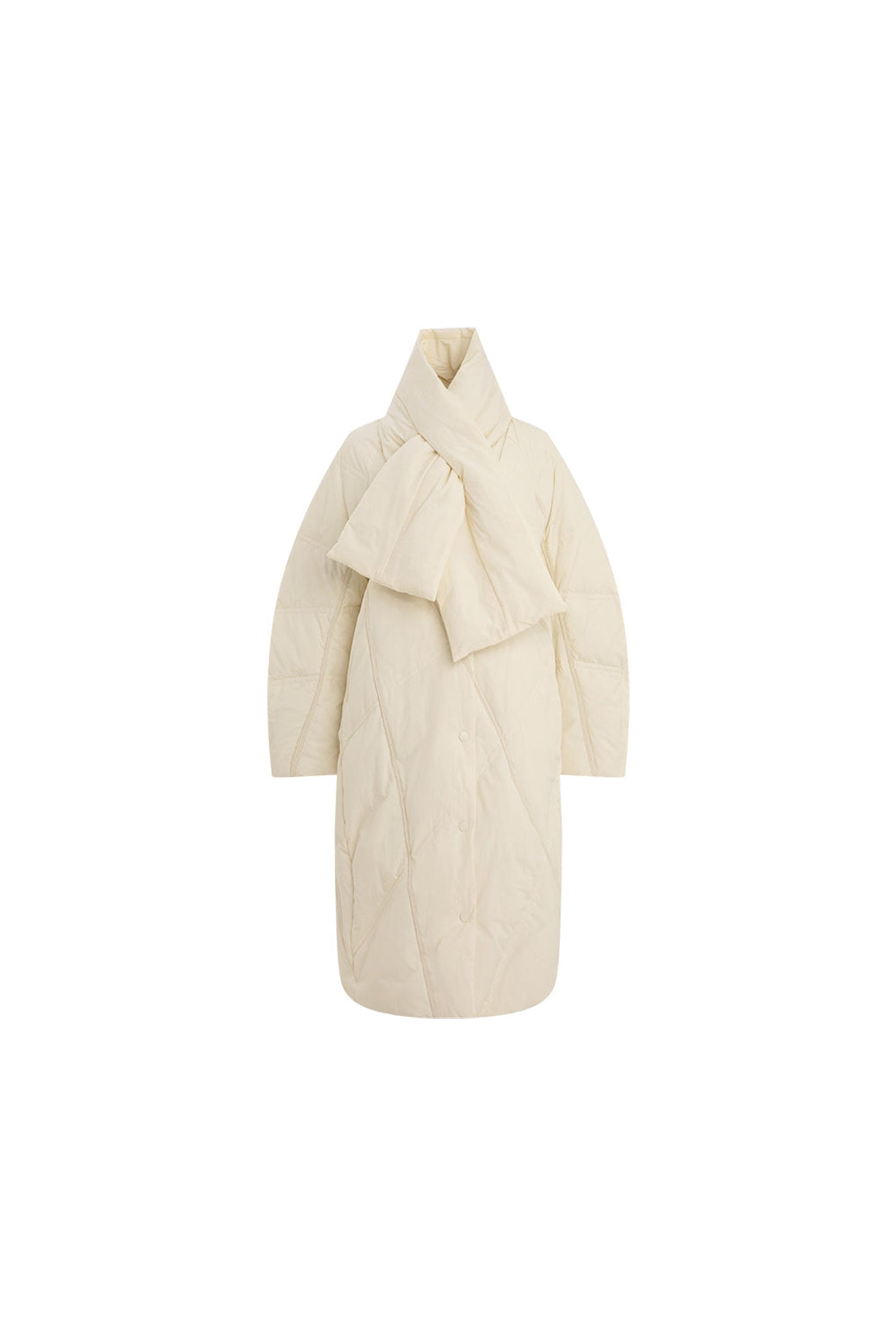 KAMILAN Turtleneck-Scarf Hooded Mid‑Length White Duck Down Coat — 2025 Winter New Arrival