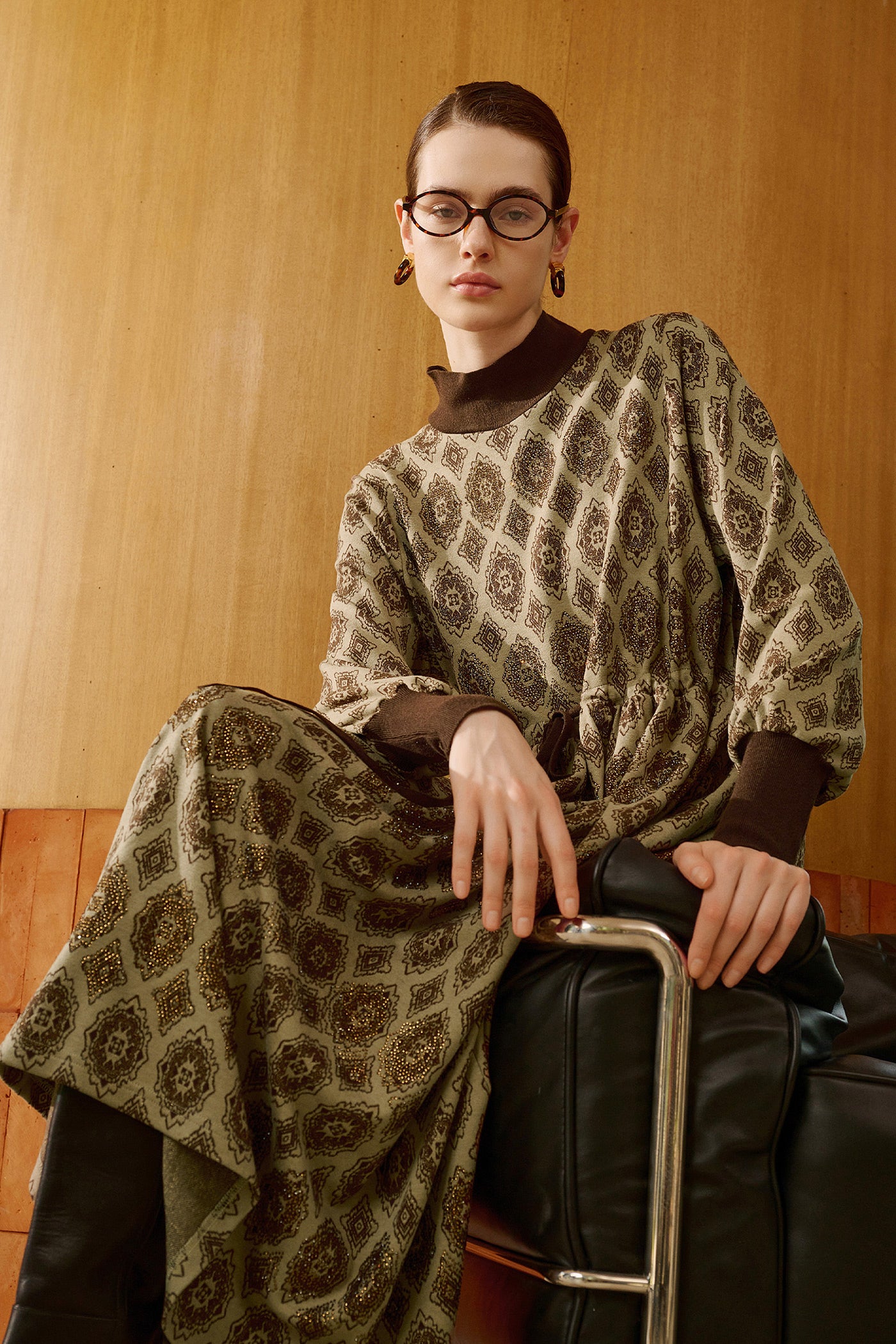 KAMILAN Mid-Length Long-Sleeve Printed Dress