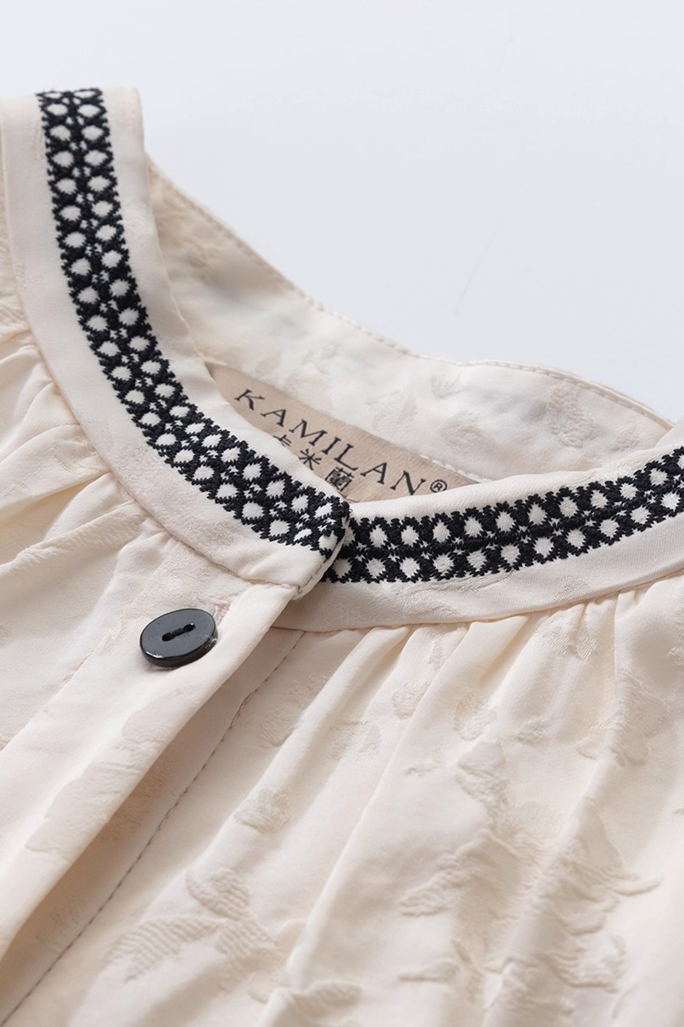 KAMILAN Embroidered Midi Dress with Cloud Motif Detailing
