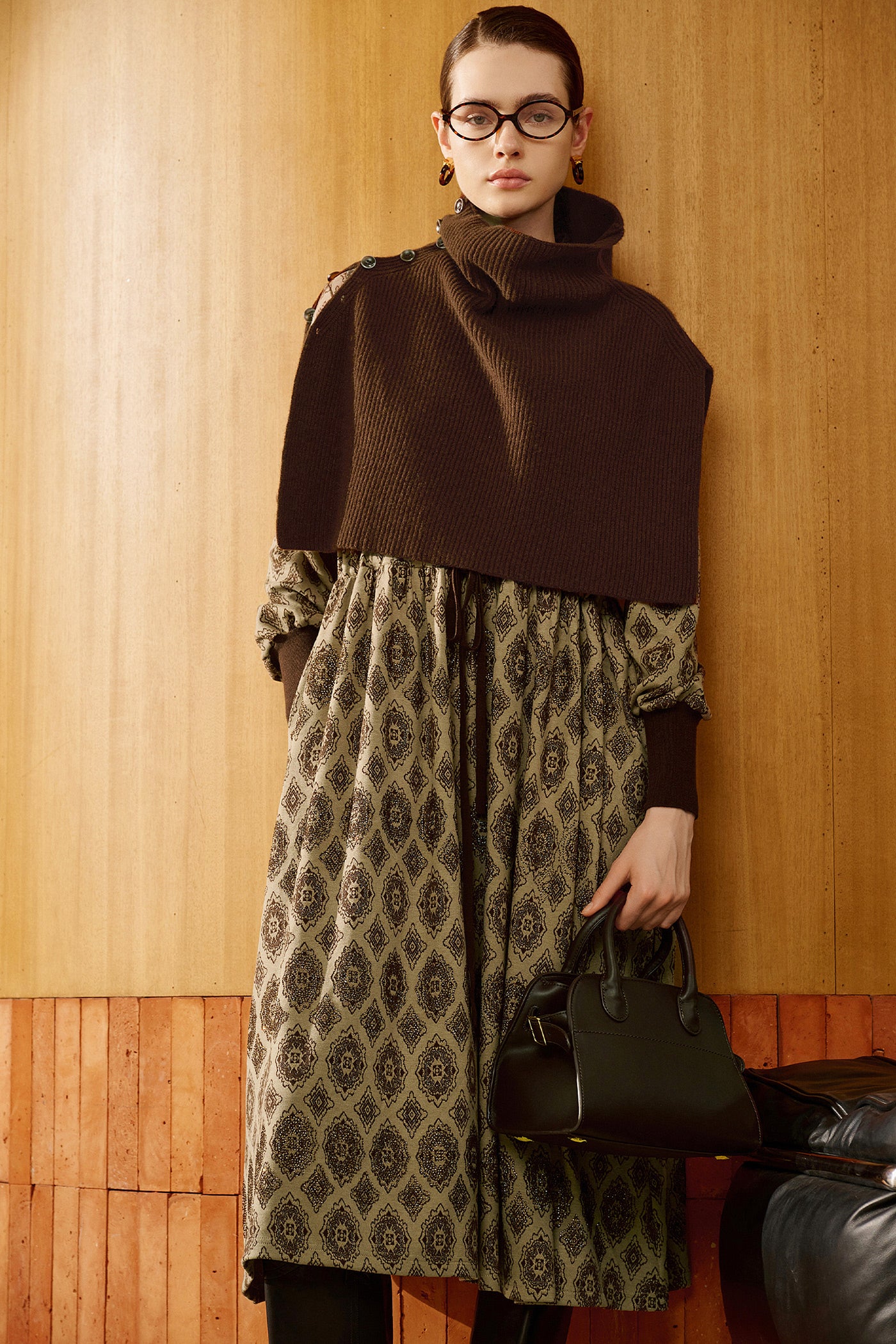 KAMILAN Mid-Length Long-Sleeve Printed Dress