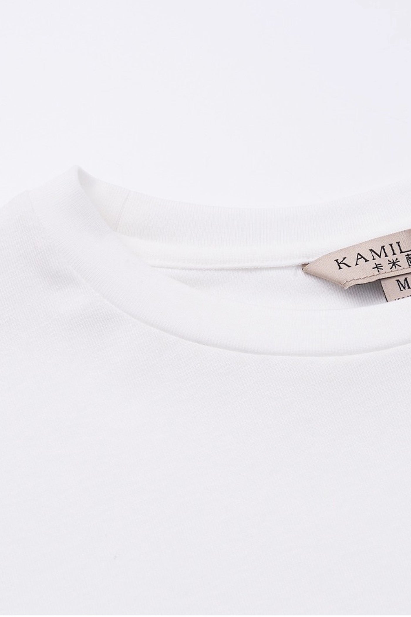 KAMILAN Ivory White Tee with Embroidered Pocket Detail
