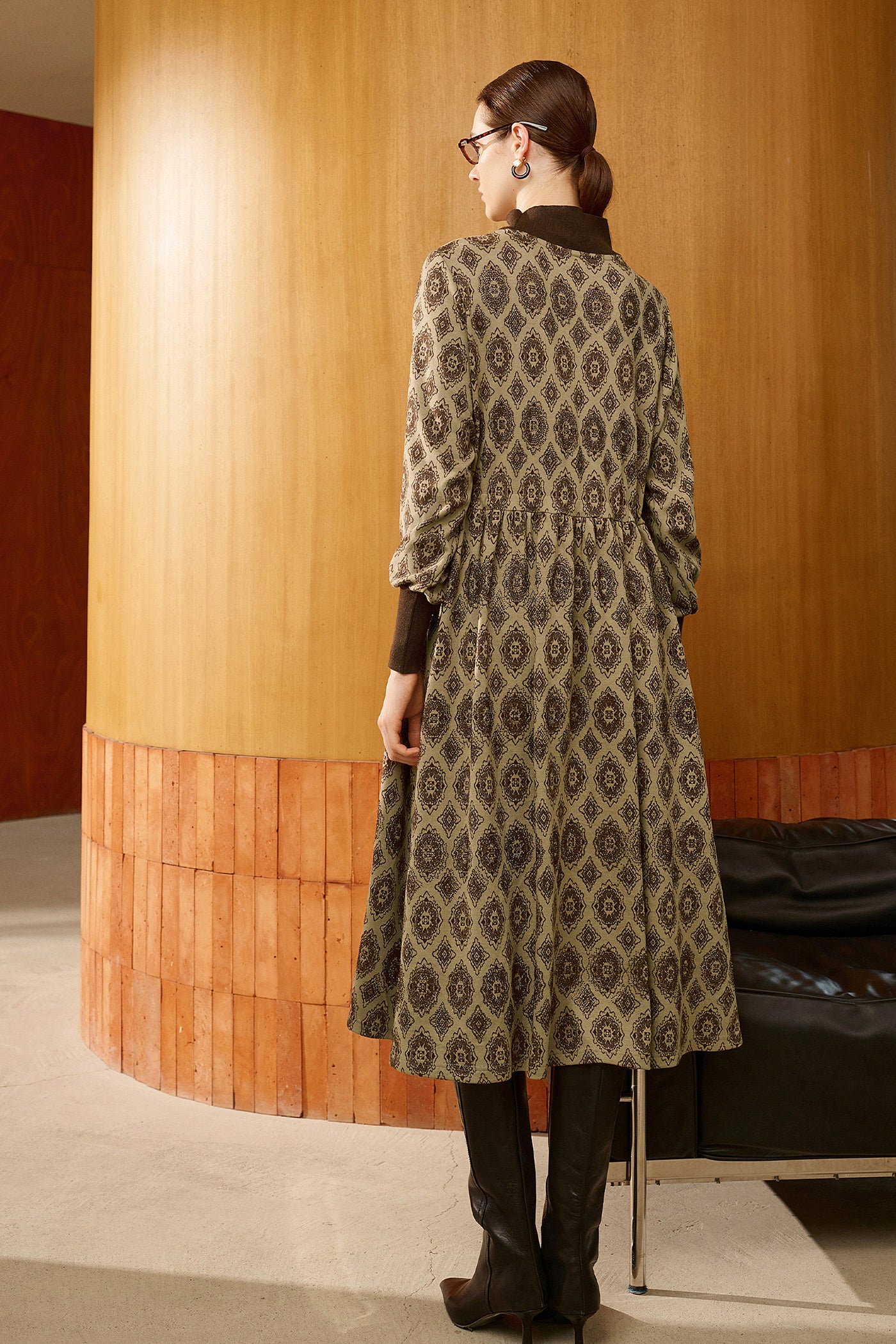 KAMILAN Mid-Length Long-Sleeve Printed Dress