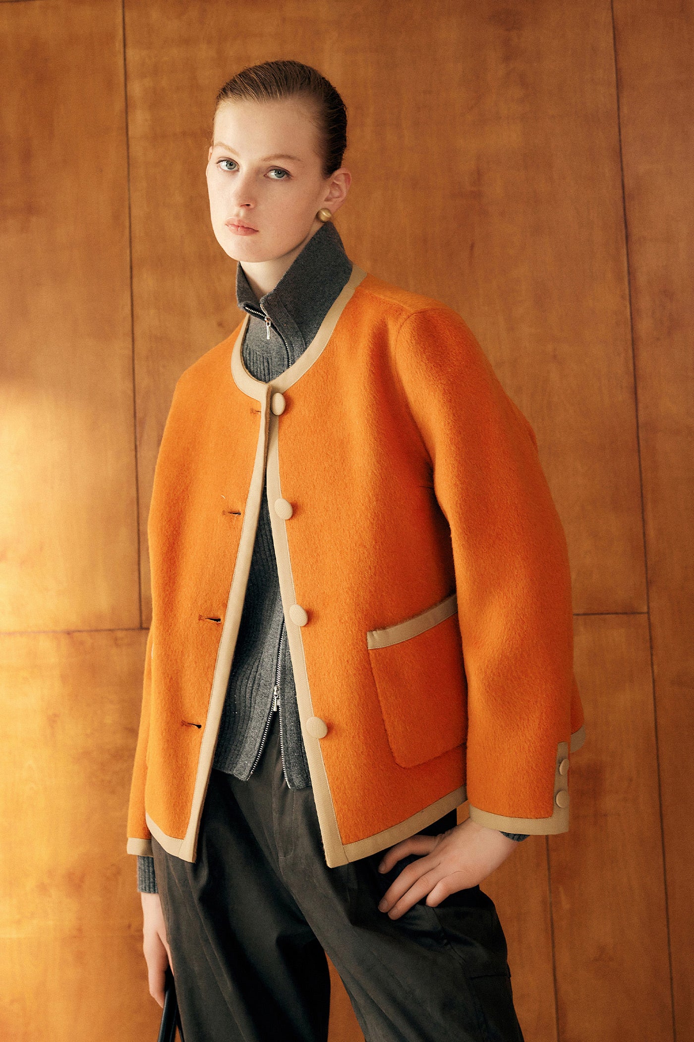 KAMILAN Women's Short Double-Faced Wool Coat – 2025 Autumn/Winter Collection, Loose Fit Long Sleeve Wool Jacket
