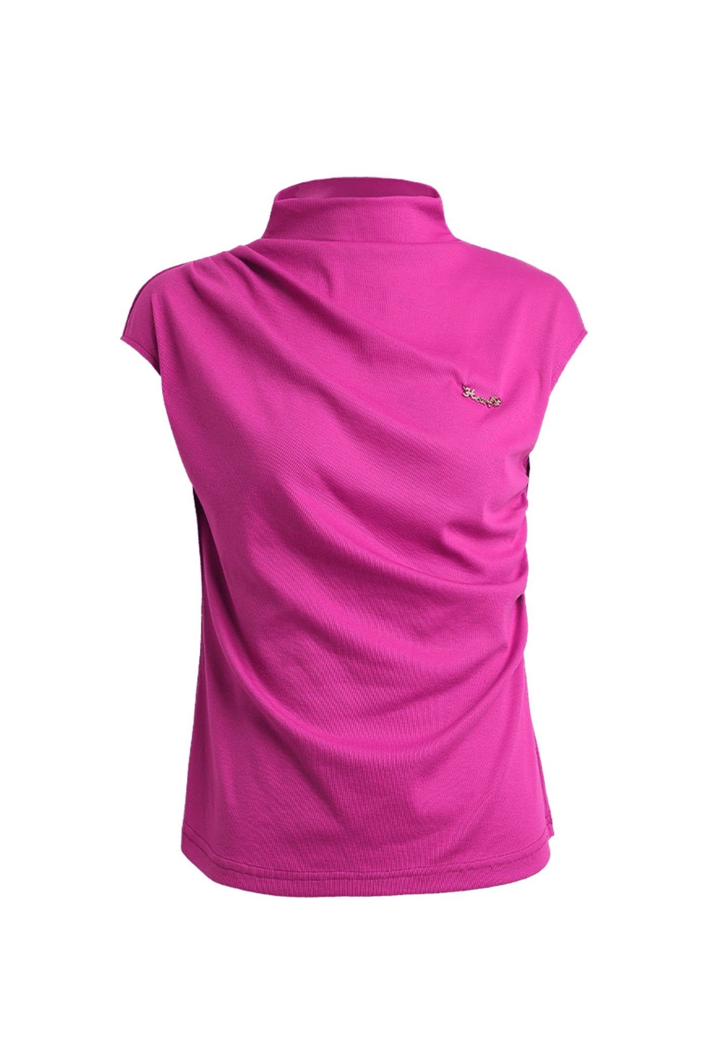 KAMILAN Sleeveless High-Neck Draped T-Shirt