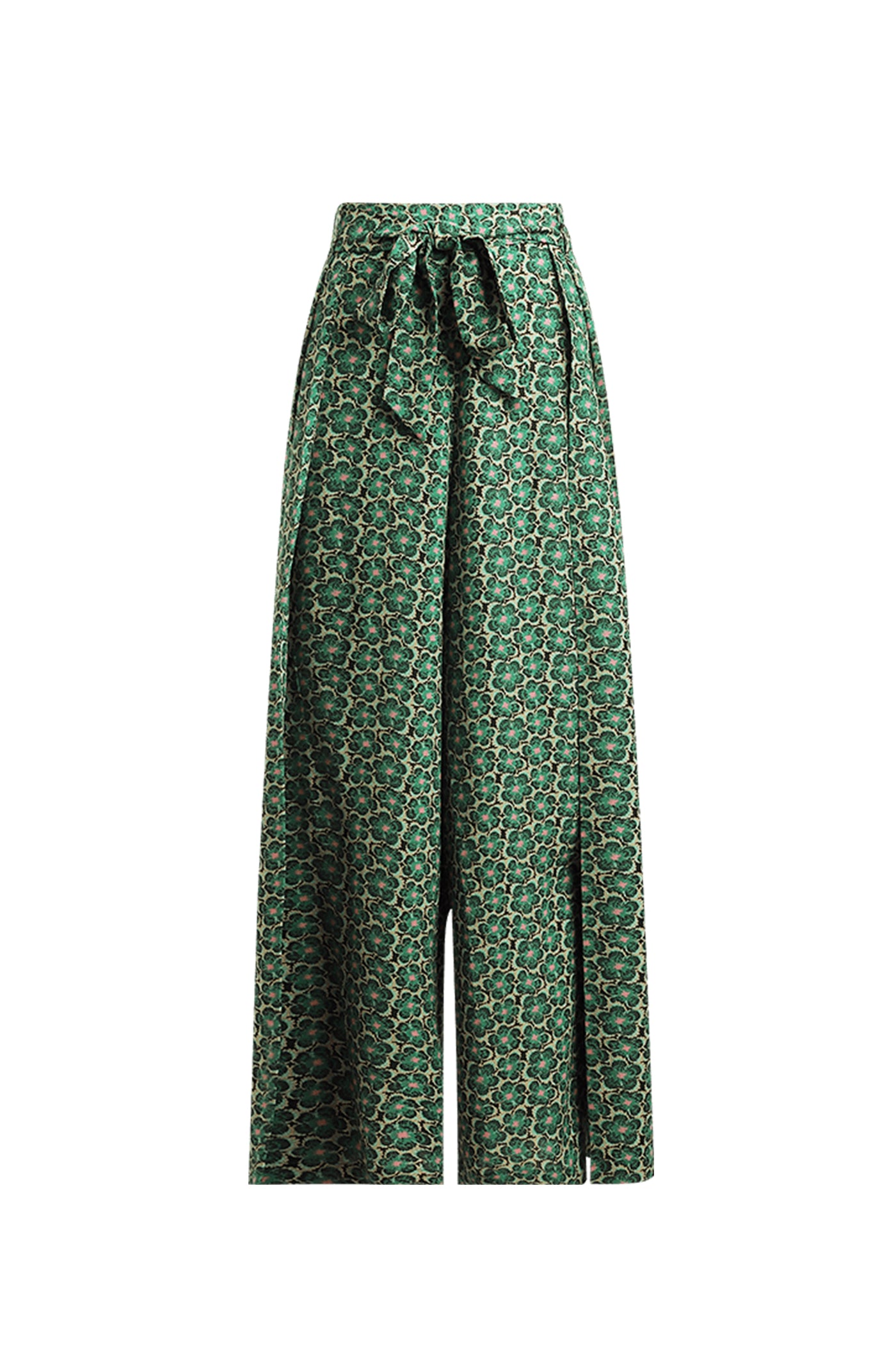KAMILAN Wide-Leg Trousers in Verdant Bloom with Side Slits