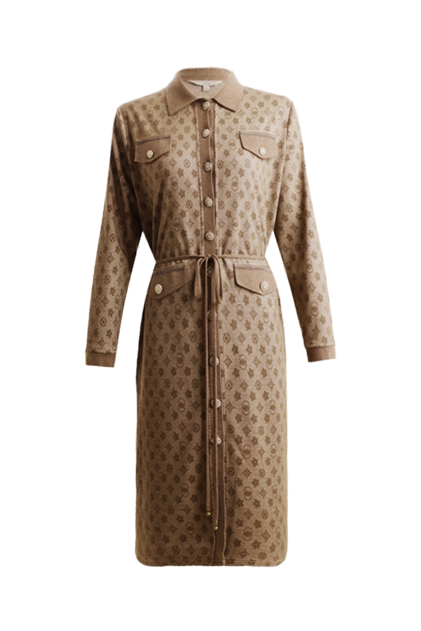KAMILAN Women's High-Waist Shirt Dress – 2025 Autumn New French Chic Slimming Midi Long-Sleeve Dress