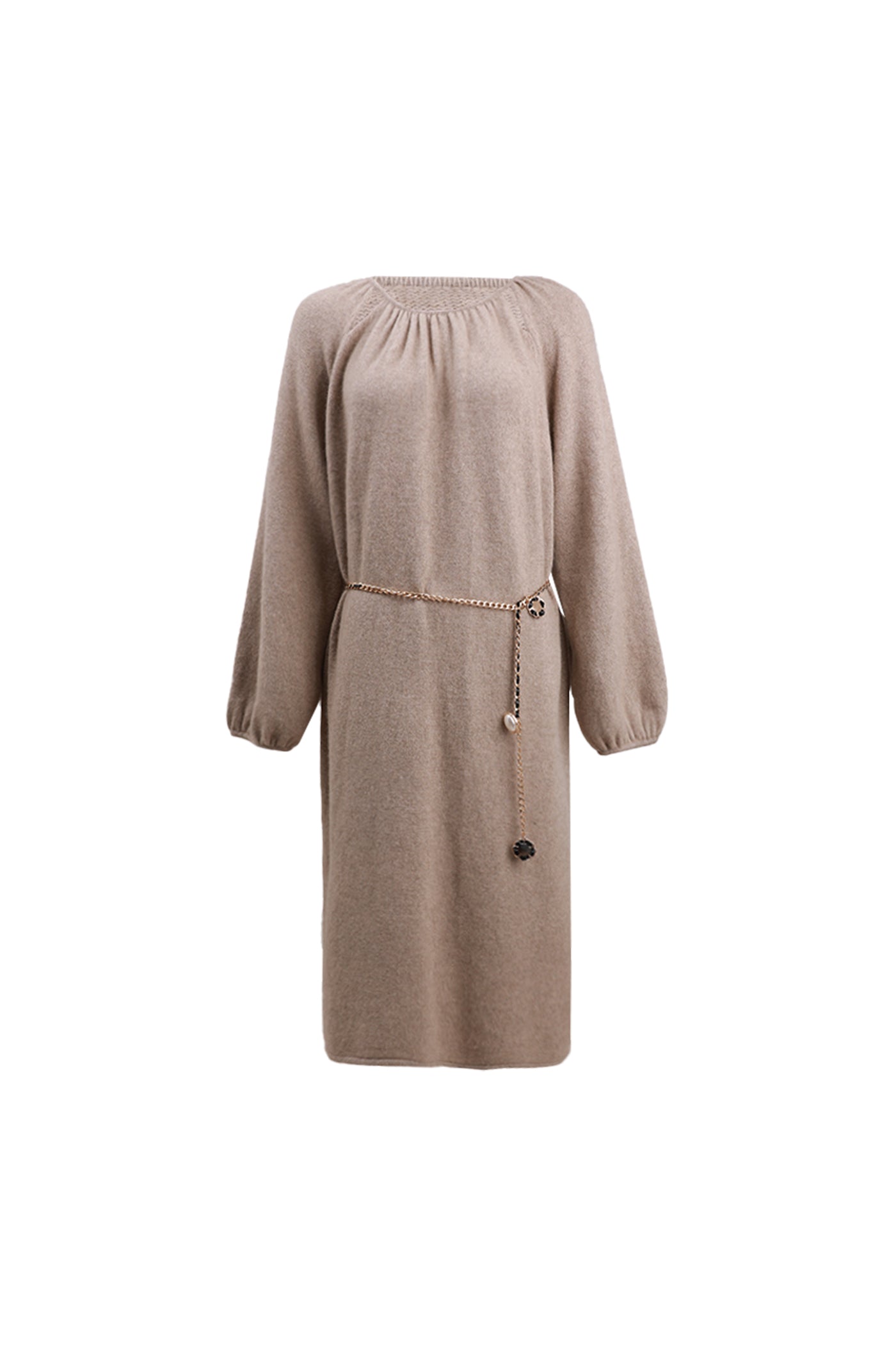 KAMILAN Women's French-Inspired Wool Knit Dress – 2025 Autumn/Winter Collection, Midi Sweater A-Line Dress