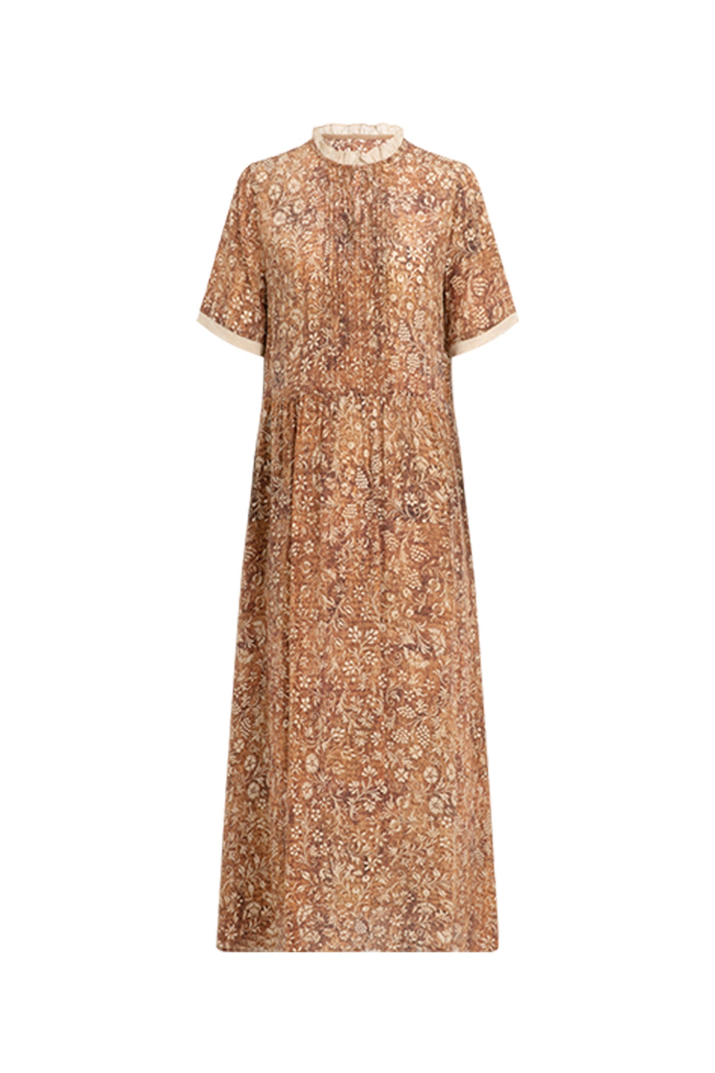 KAMILAN Relaxed Silk Midi Dress with Allover Botanical Motif