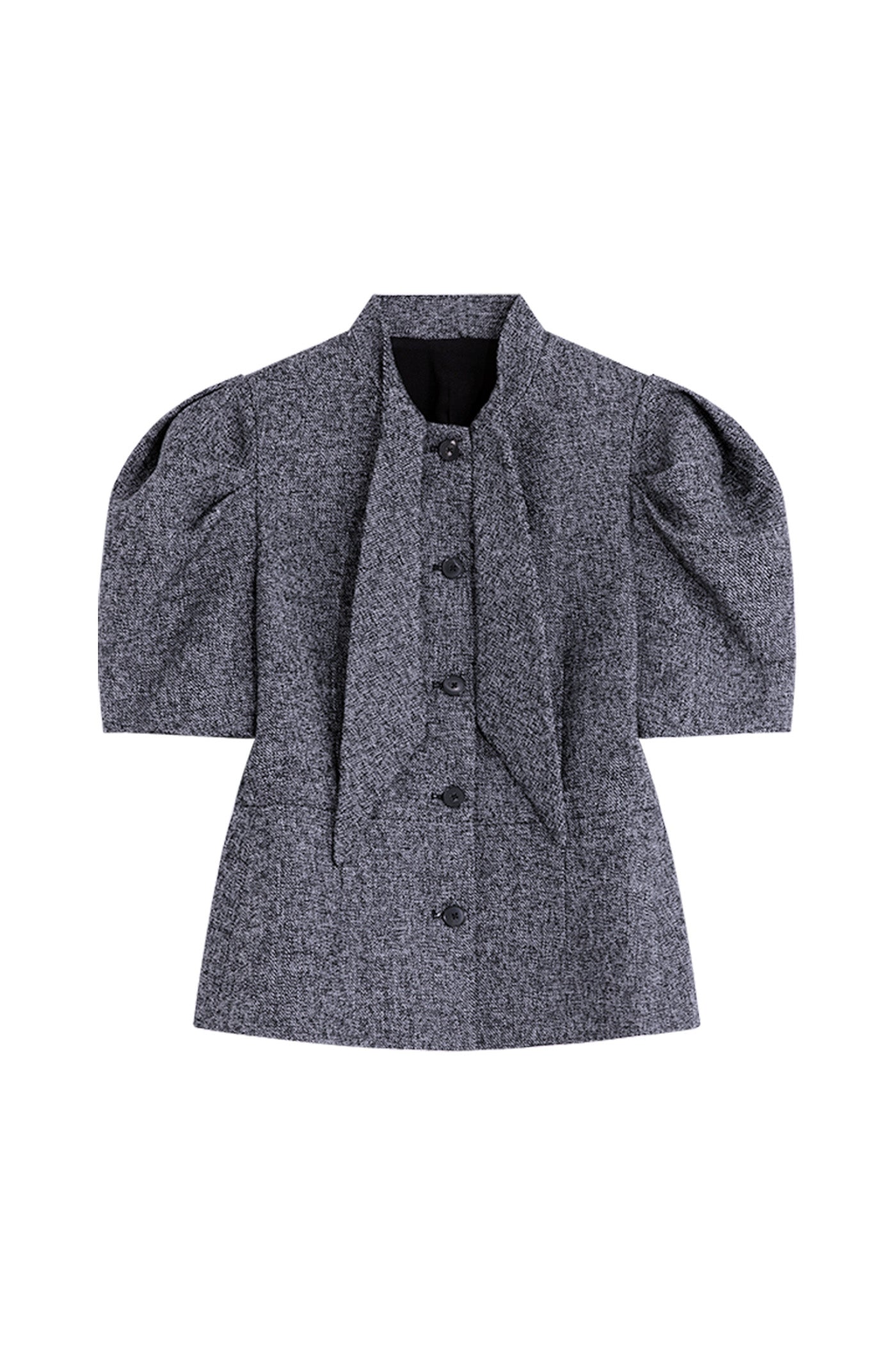 KAMILAN Sculpted Puff-Sleeve Peplum Jacket with Draped Neck Accent