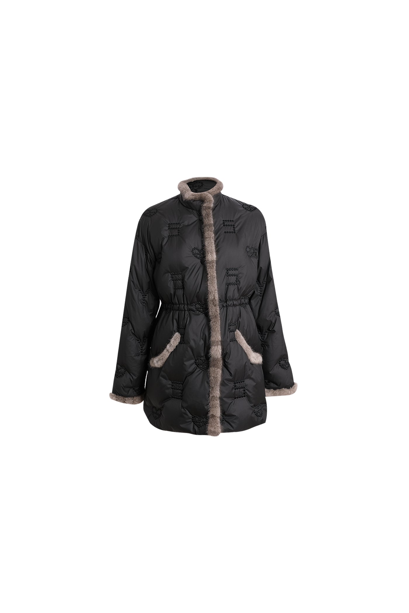 KAMILAN Women's Mink Fur Collar Down Jacket – 2025 Winter Collection, Stylish High Neck White Goose Down Coat