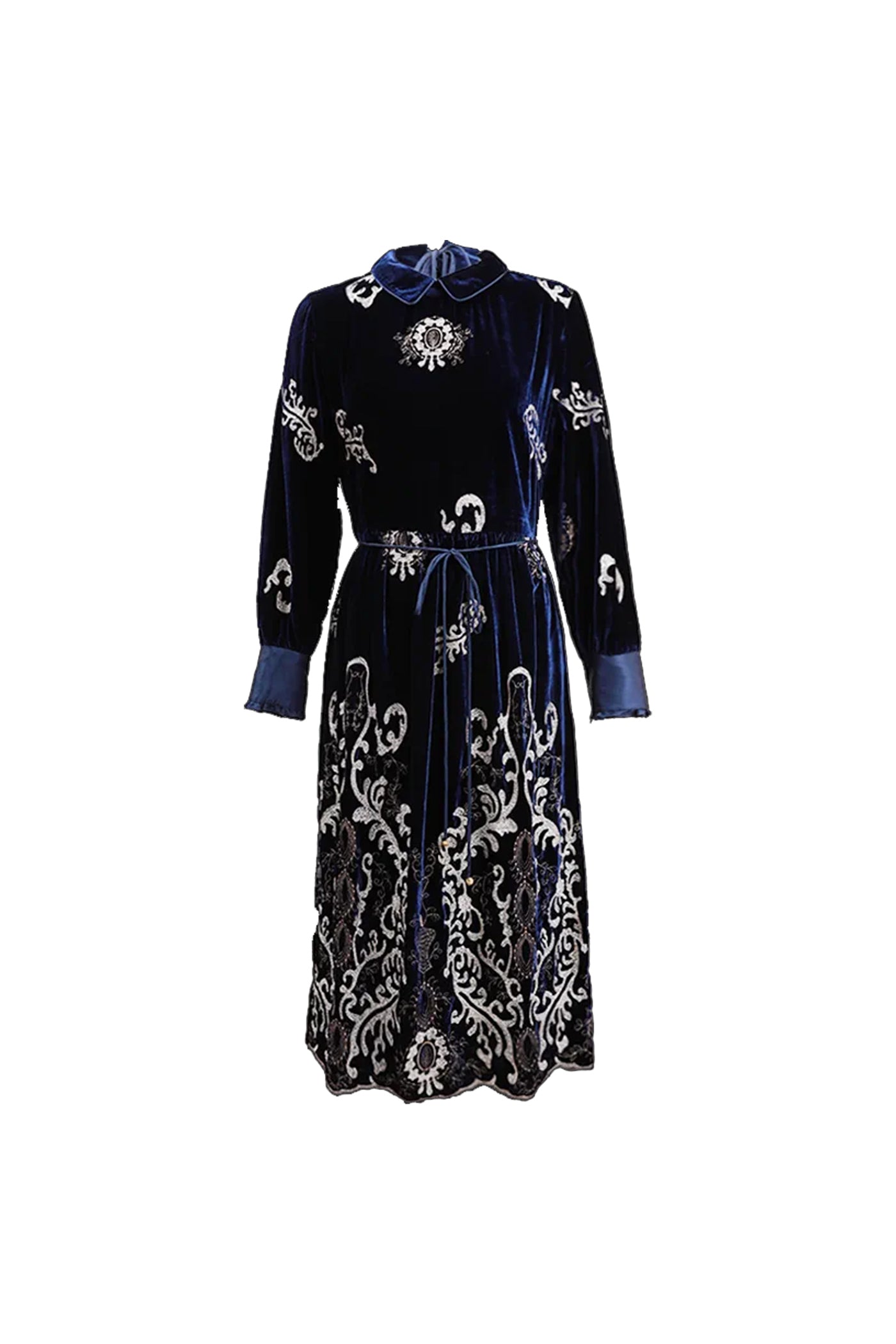 KAMILAN Women's Elegant Vintage Embroidered Dress | High Waist A-Line Midi Dress with Long Sleeves – Fall Winter 2025