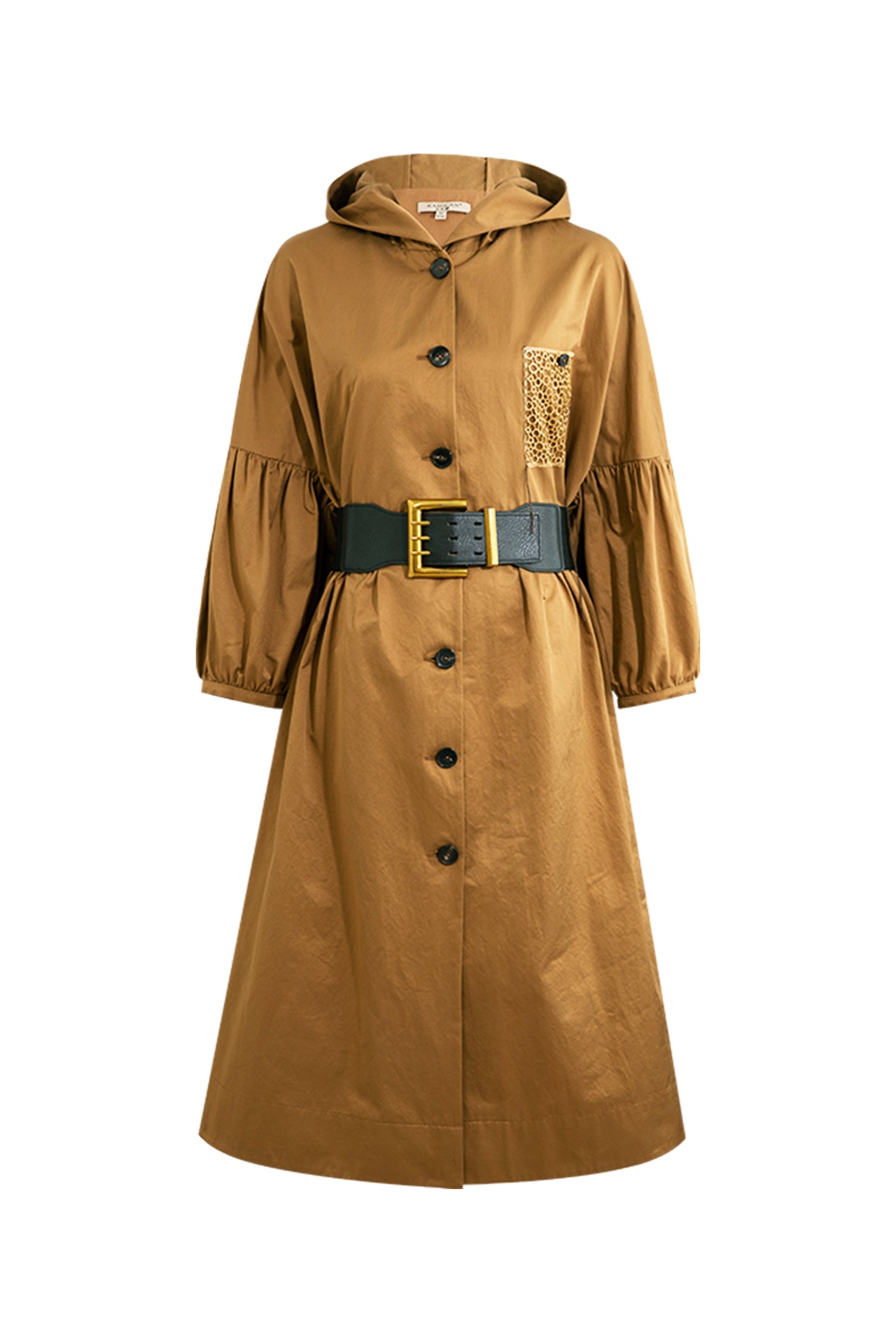 KAMILAN French style design windbreaker women's autumn 2025 new lantern sleeves long trench coat hooded.