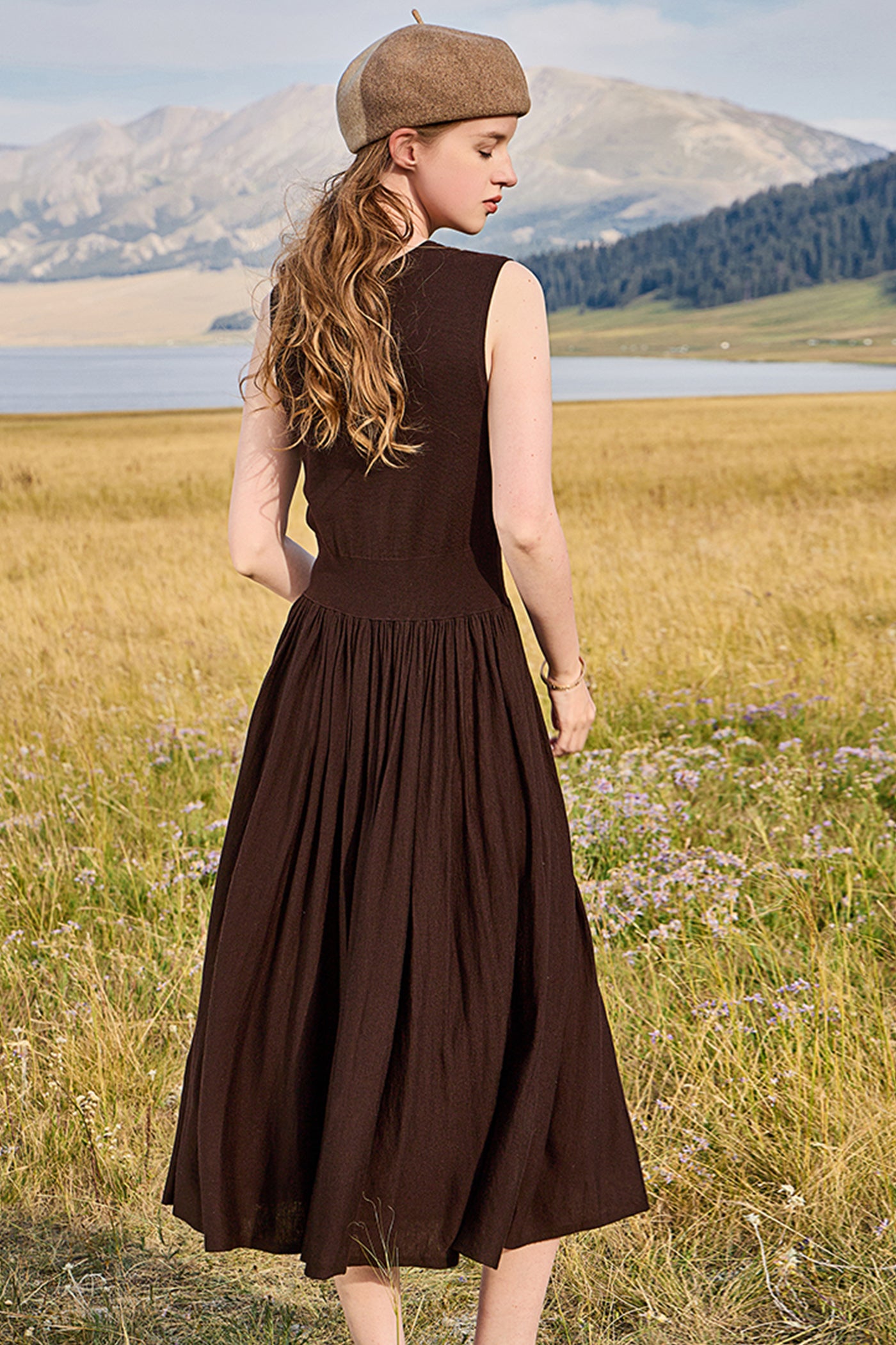 KAMILAN Women's Wool Knit Patchwork Sleeveless Dress | 2025 Fall Elegant Mid-Length A-Line Slim Fit