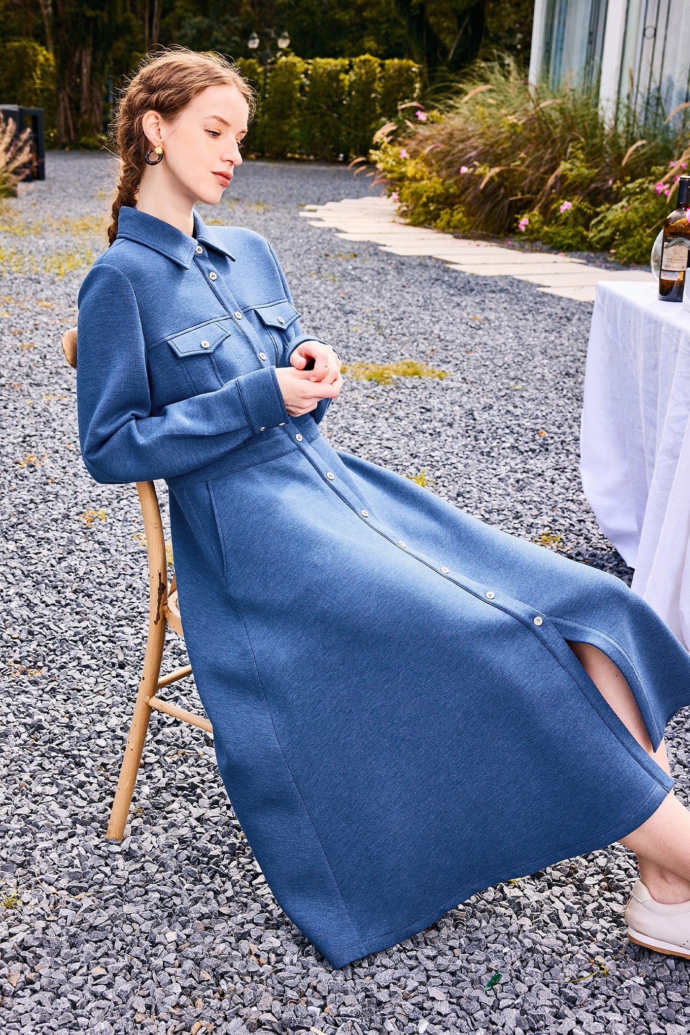 KAMILAN Women's High-Waisted Shirt Dress – 2024 Autumn/Winter Collection, Waist-Defining Midi A-Line Dress