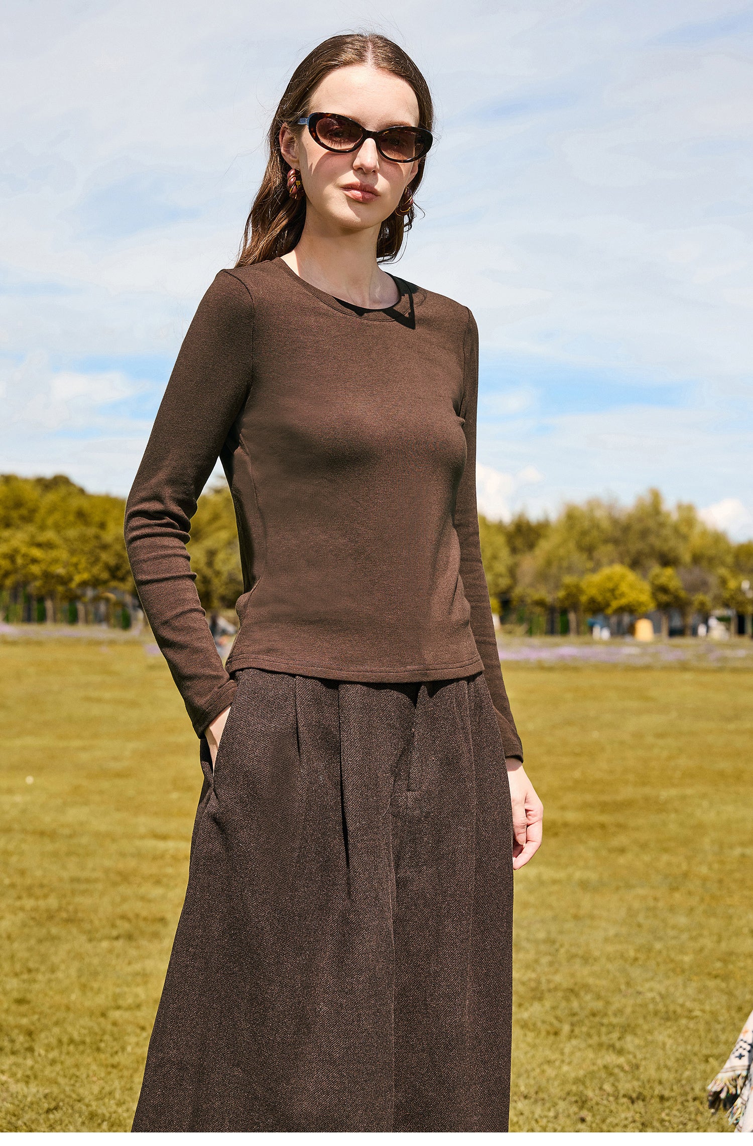 KAMILAN Retro-style women's 2025 autumn new collection base-knit top + vest + casual pants three-piece set
