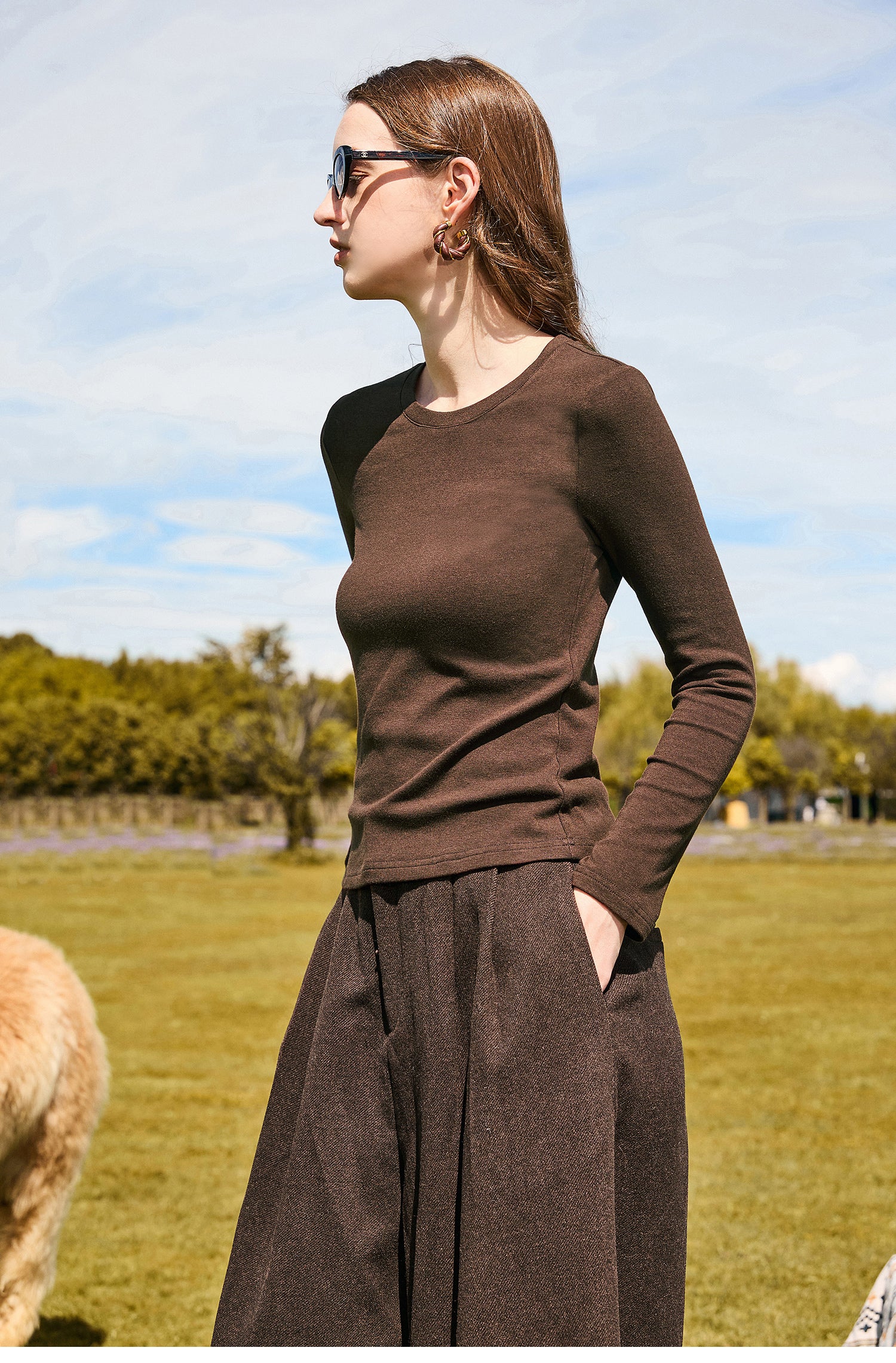 KAMILAN Retro-style women's 2025 autumn new collection base-knit top + vest + casual pants three-piece set