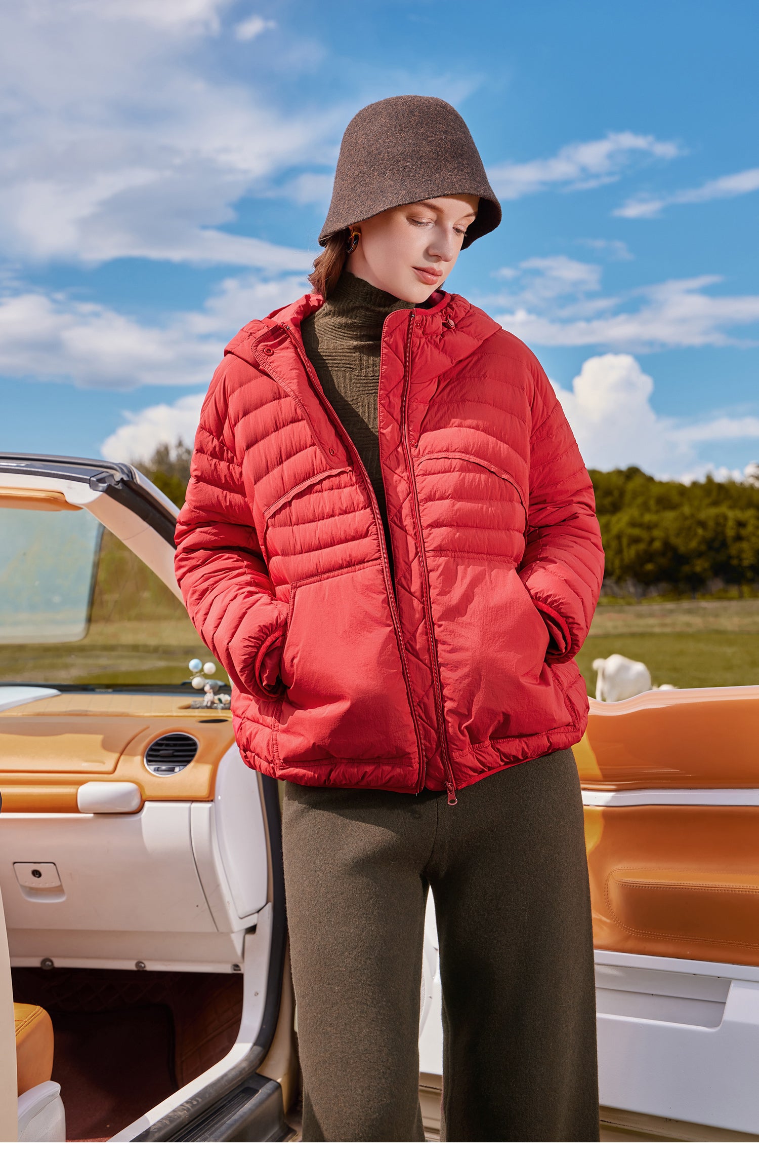 KAMILAN Women's Black Hooded Patchwork Short Down Jacket 2025 Winter New White Duck Down Warm Coat